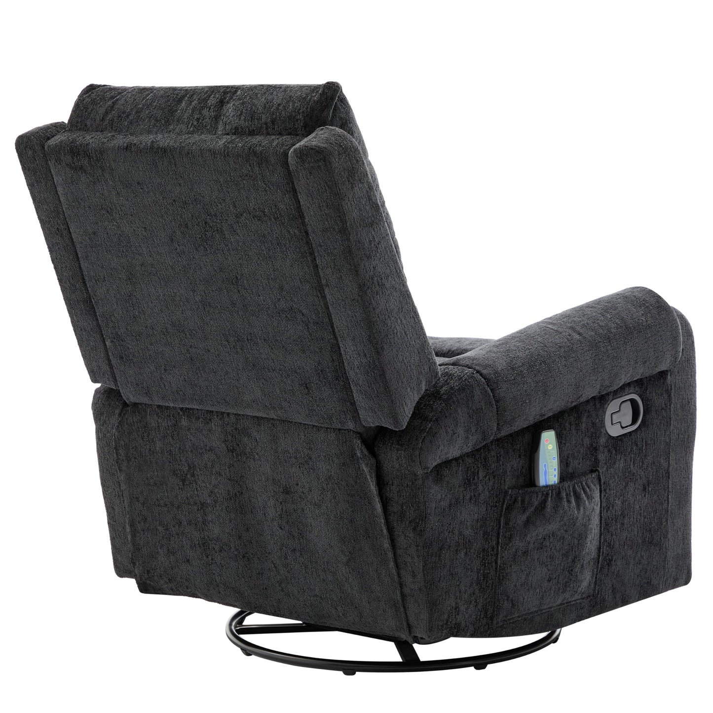 Christopher Knight Home Harper Massage Recliner Chair with 8 Modes, Chenille Upholstered Recliner Sofa, Swivel Massage Chair with a Side Storage Pocket for Living Room/Bedroom, Head Support, Black