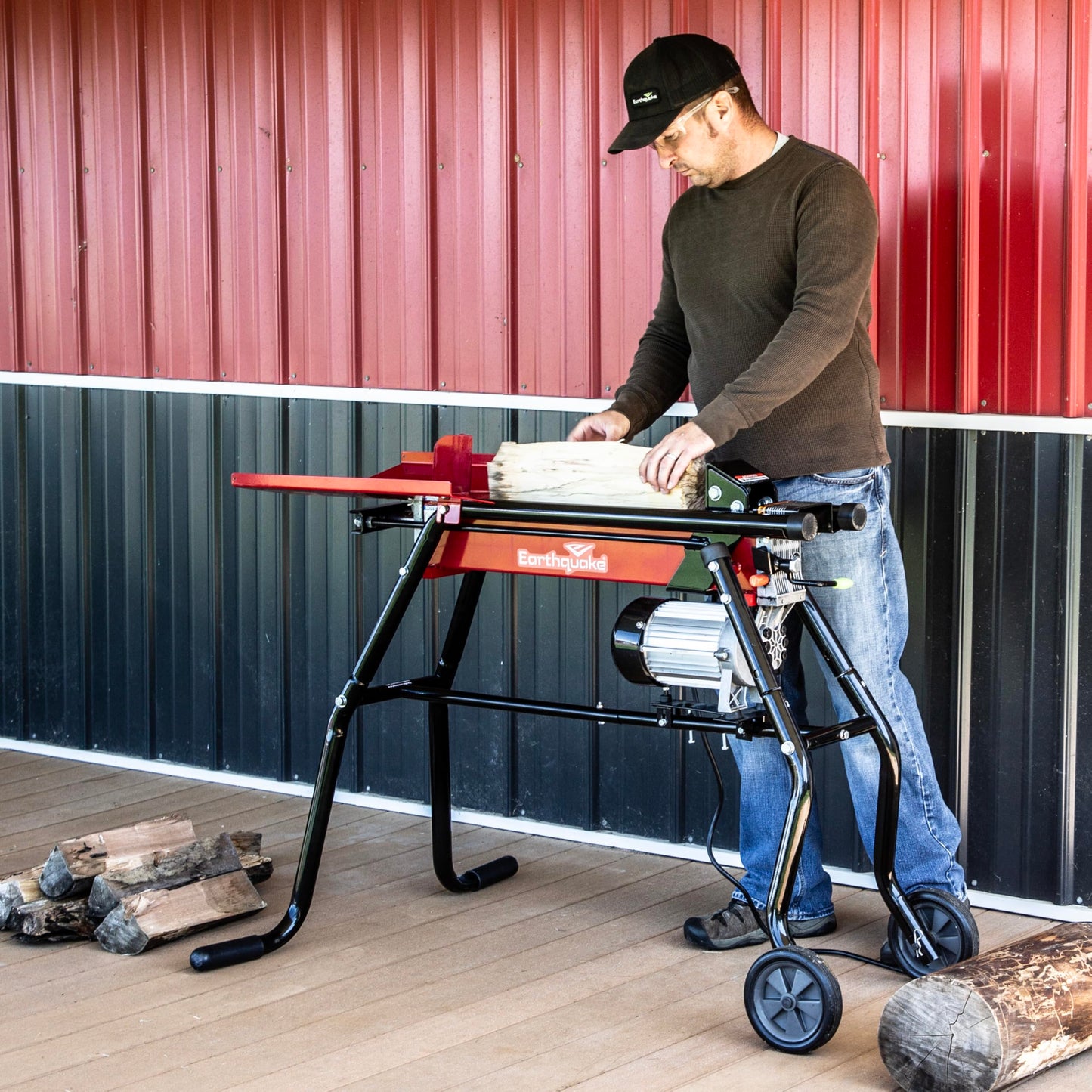 Earthquake 5-ton Electric Log Splitter with Stand and Tray, 1500-Watt Motor, Precision Pump Gears, Copper Motor Windings, Sturdy Transport Wheels, 44099