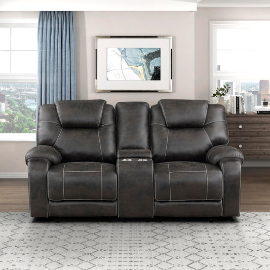 Lexicon Manual Double Reclining Loveseat, Polished Microfiber Manual Wall Hugger Loveseat Recliner for Living Room, Center Storage Console/Cup Holders/Pillow Top Arm, Easy Assembly, Chocolate