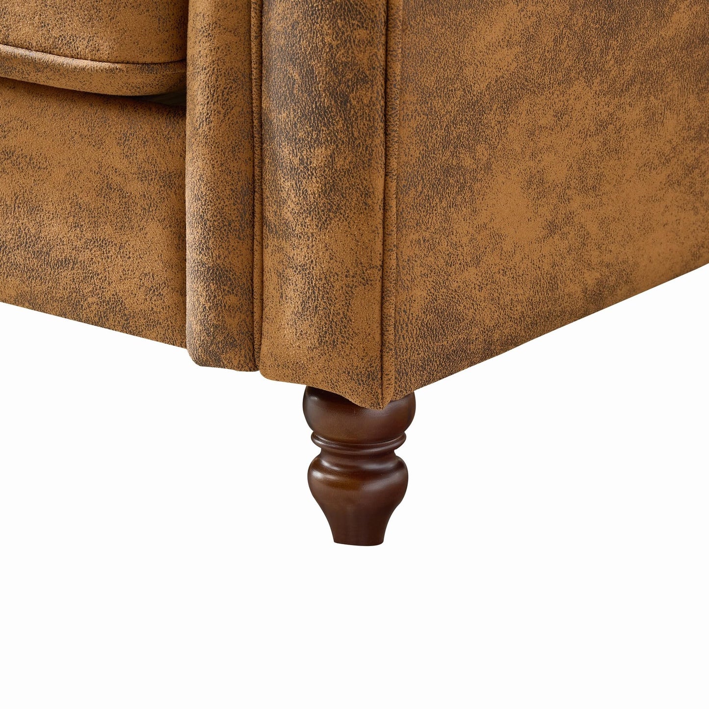 GDFStudio 81" Chesterfield Sofa Couch, 3 Seat Mid Century Modern Sofas & Couches, Fabric Upholstered Couch with Rolled Arms & Pillows, Modern Living Room Sofa for Apartment Office Home Seating, Brown
