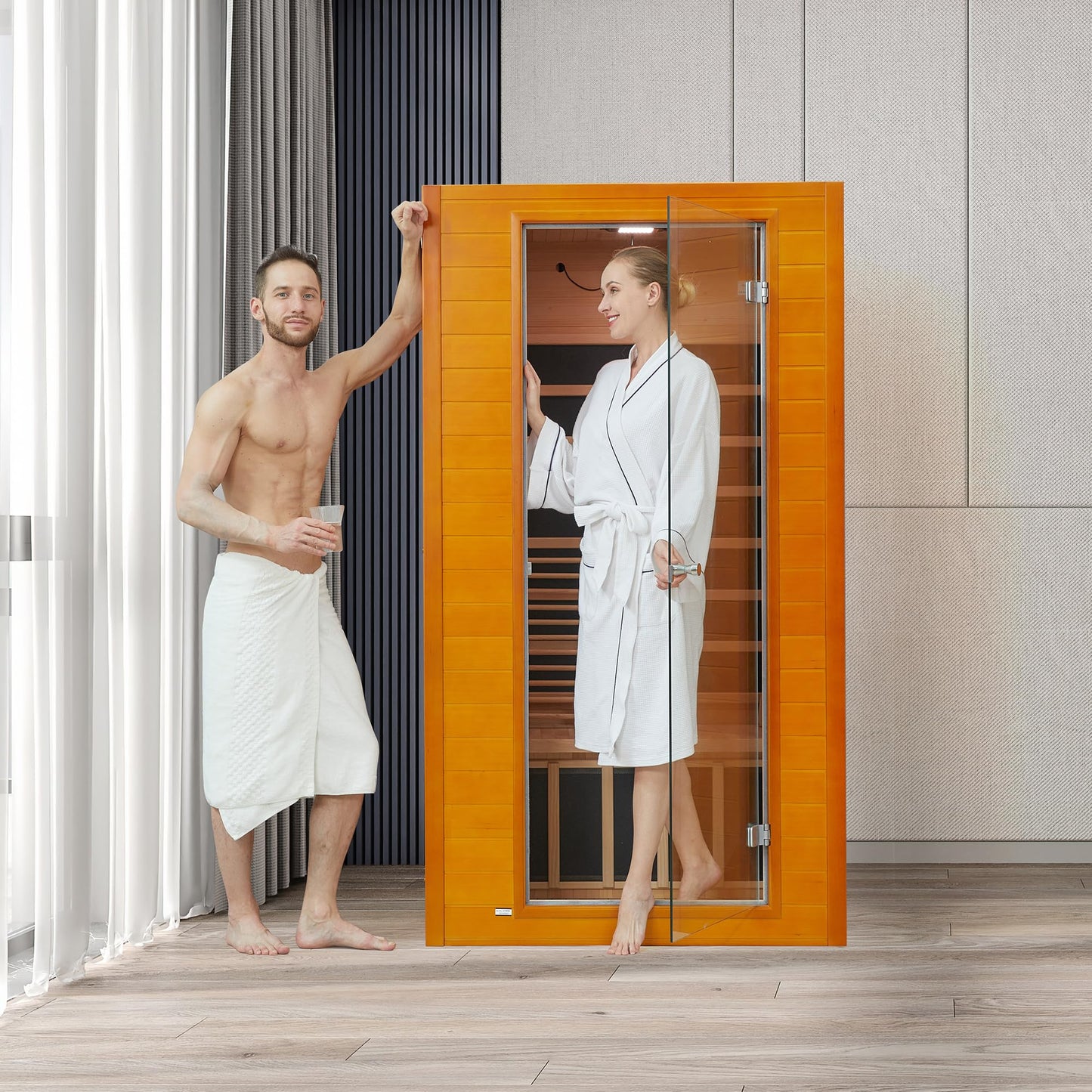 springspa Far Infrared Sauna for Home, Home Infrared Saunas up to 2 Person, Indoor Canadian Hemlock Wood Sauna Room with Near Zero Emf, 9 Chromo Therapy Lights, Bluetooth Speakers for Personal Spa
