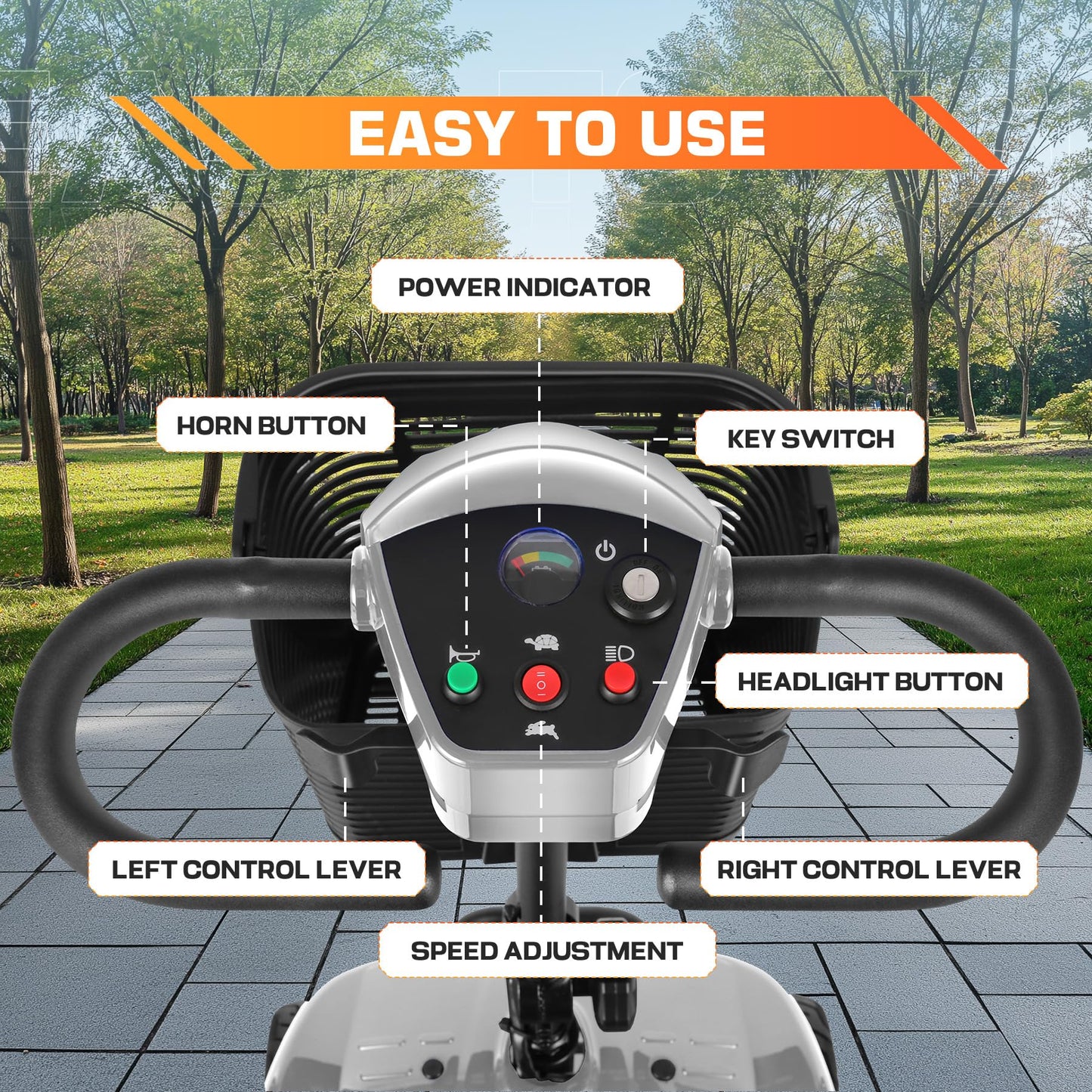 Wooken 4-Wheel Mobility Scooter for Seniors, Adults, Elderly, Foldable Mobility Scooter, Powered Mobility Scooter Wheelchair Device, All Terrain Compact Heavy Duty Mobility for Travel
