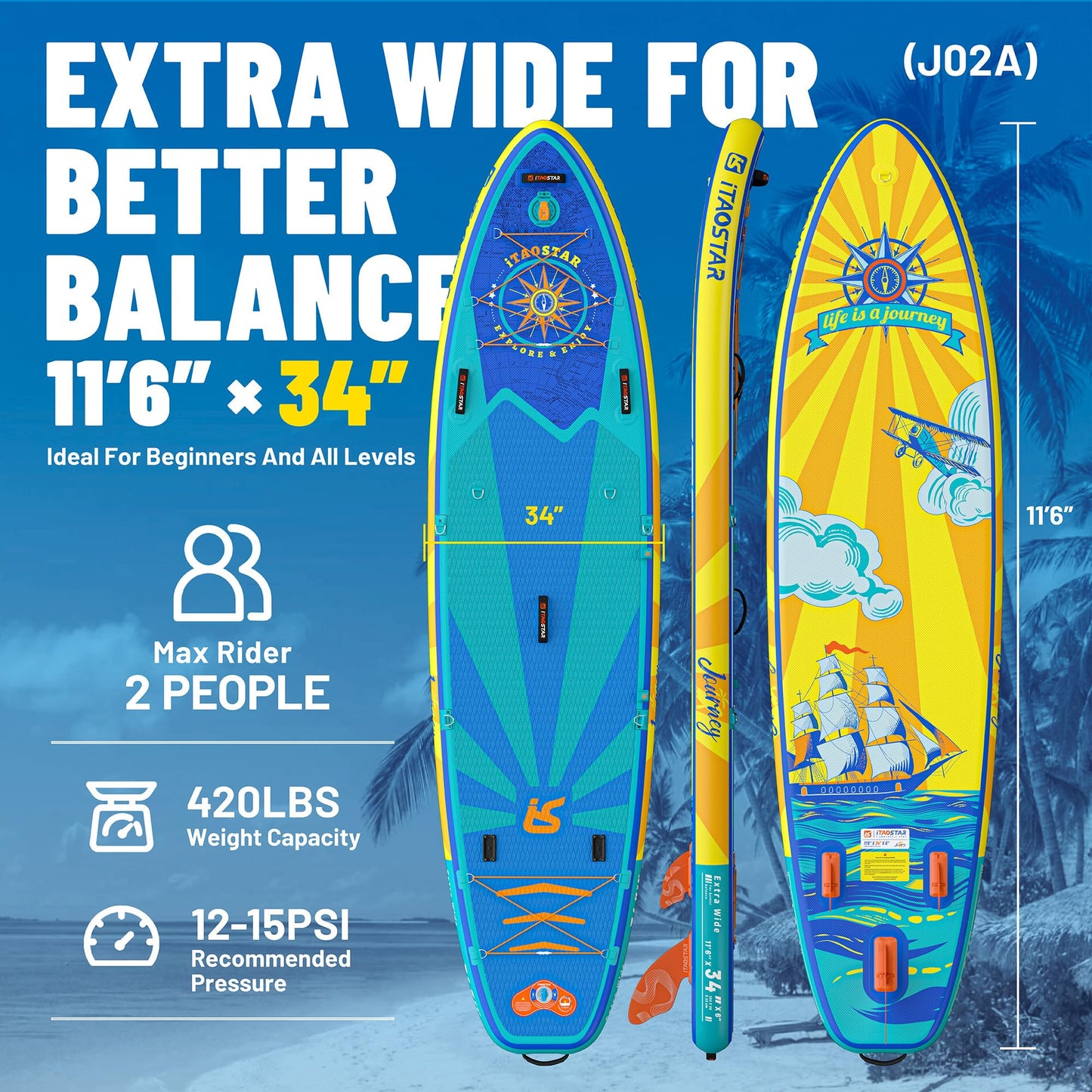 iTAOSTAR J02AP 34" Extra Wide Paddle Board for Better Balance, Inflatable Stand Up Paddle Board with Premium SUP Accessories, Inflatable Paddle Boards for Adults/Youth of All Skill Levels