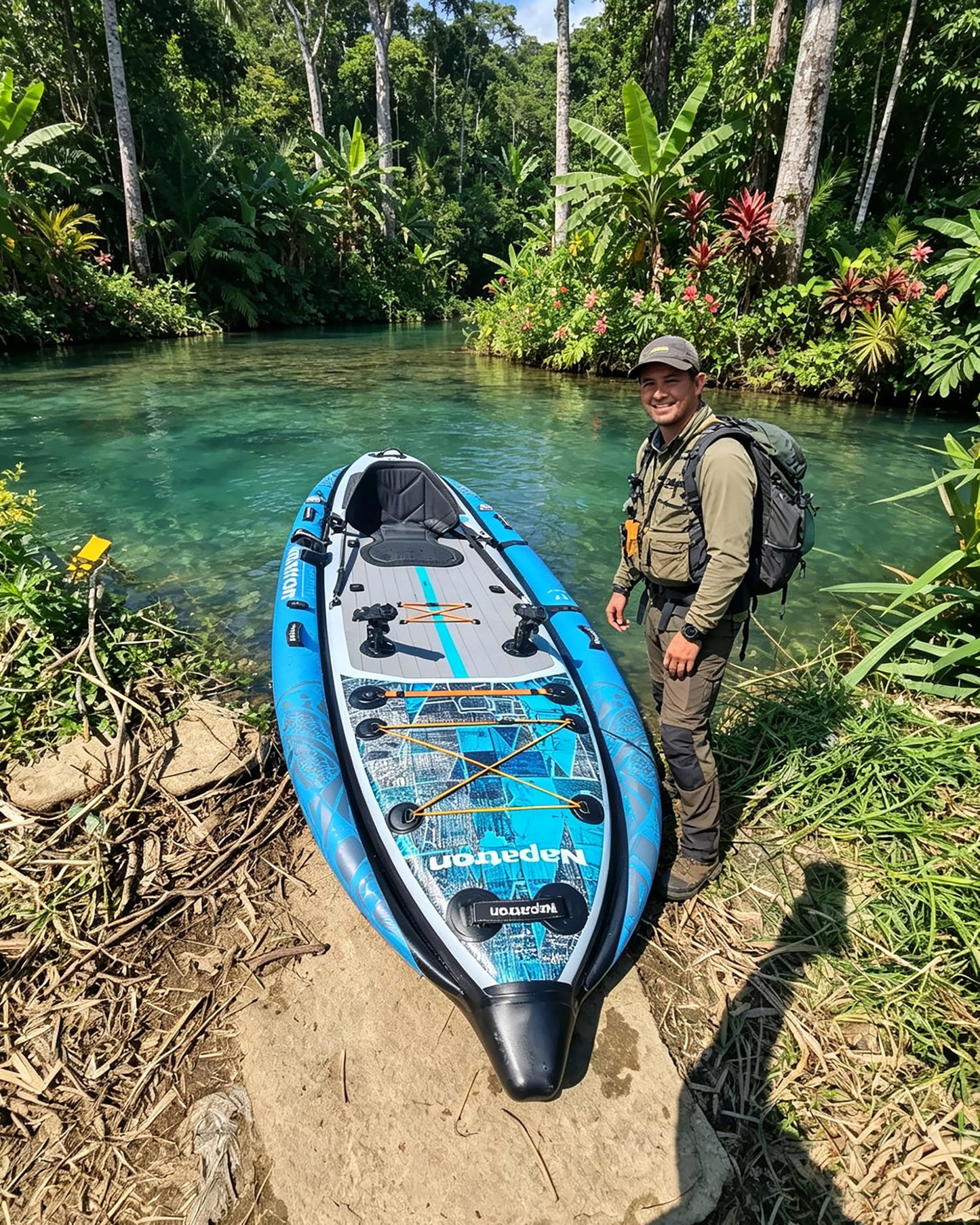Napatron Inflatable Fishing Board, 11'x47''Heavy-Duty Inflatable Fishing Float Platform, Built-in Rod Holders & Carry Bag，Portable Fishing Raft for Saltwater/Freshwater Lake Beach Ocean