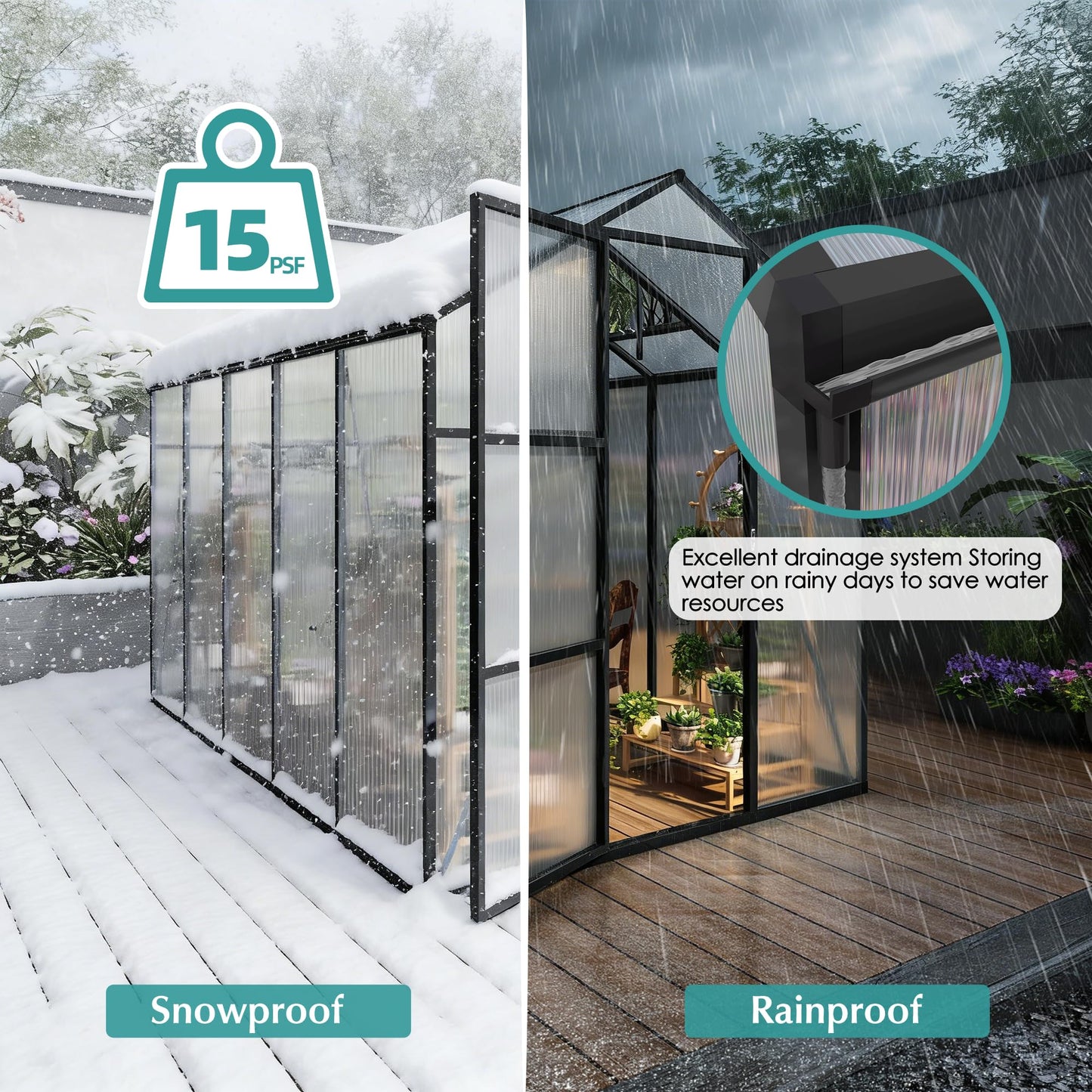 6x14FT Polycarbonate Greenhouse Kit, Aluminum Frame Walk in Garden Greenhouse with Vent Windows & Rain Gutter, UV Resistant Plant Nursery House for Backyard Patio Plant Growing Shelter Large