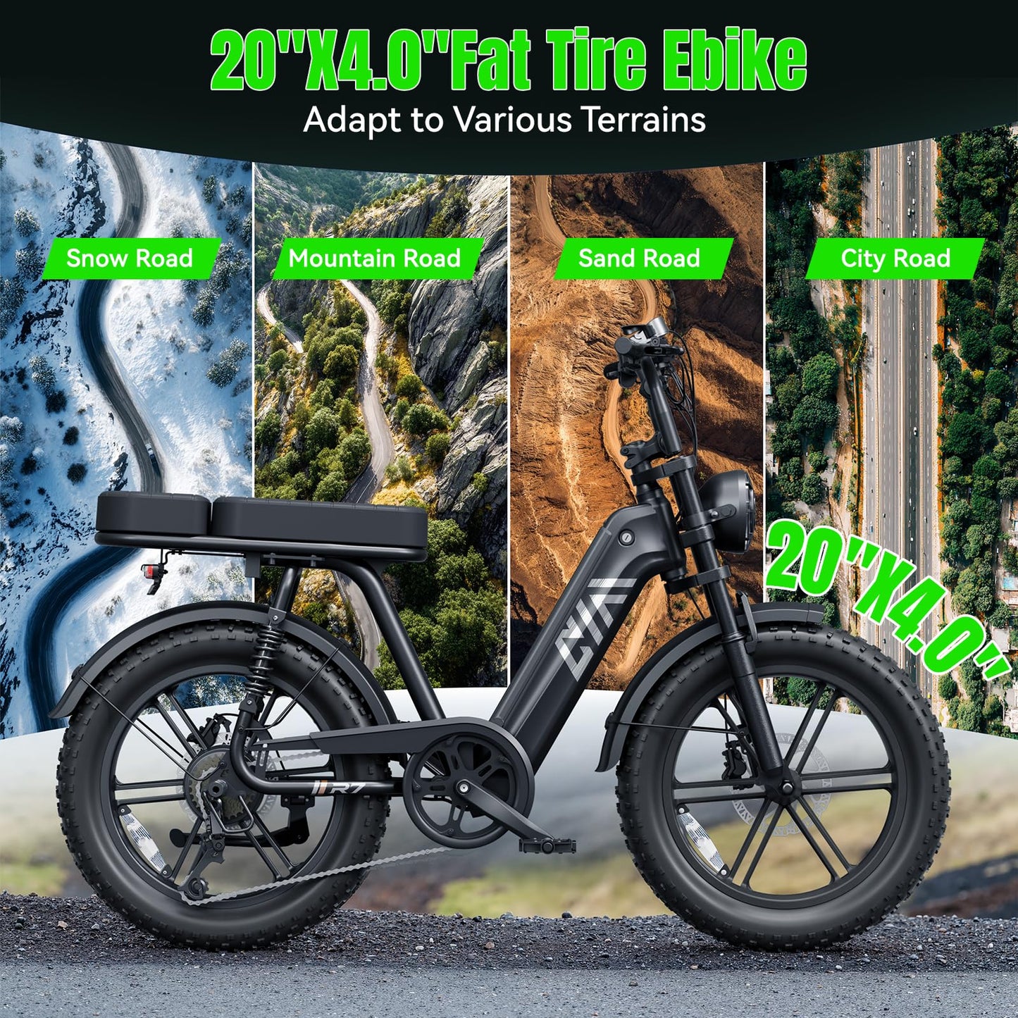 TST Electric Bike for Adults 1500W Peak 20" Fat Tire All-Terrain E-Bike 60 Miles Electric Dirt Bike for Road Sand Mountain Snow - 48V 15AH Battery Safety Tested to UL 2849 Powered