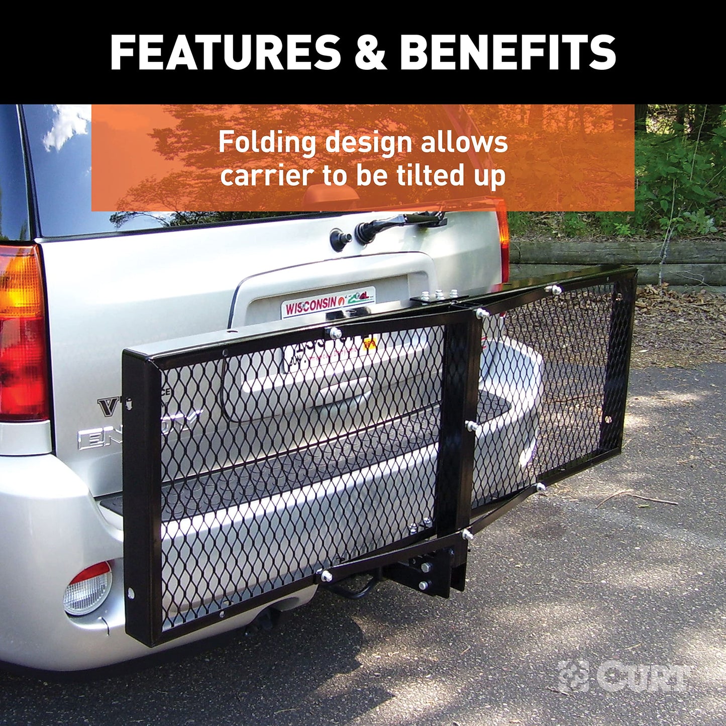 CURT 18109 Tray-Style Trailer Hitch Cargo Carrier, 500 lbs. Capacity, 60-Inch x 19-1/4-Inch, Fits 2-Inch Receiver