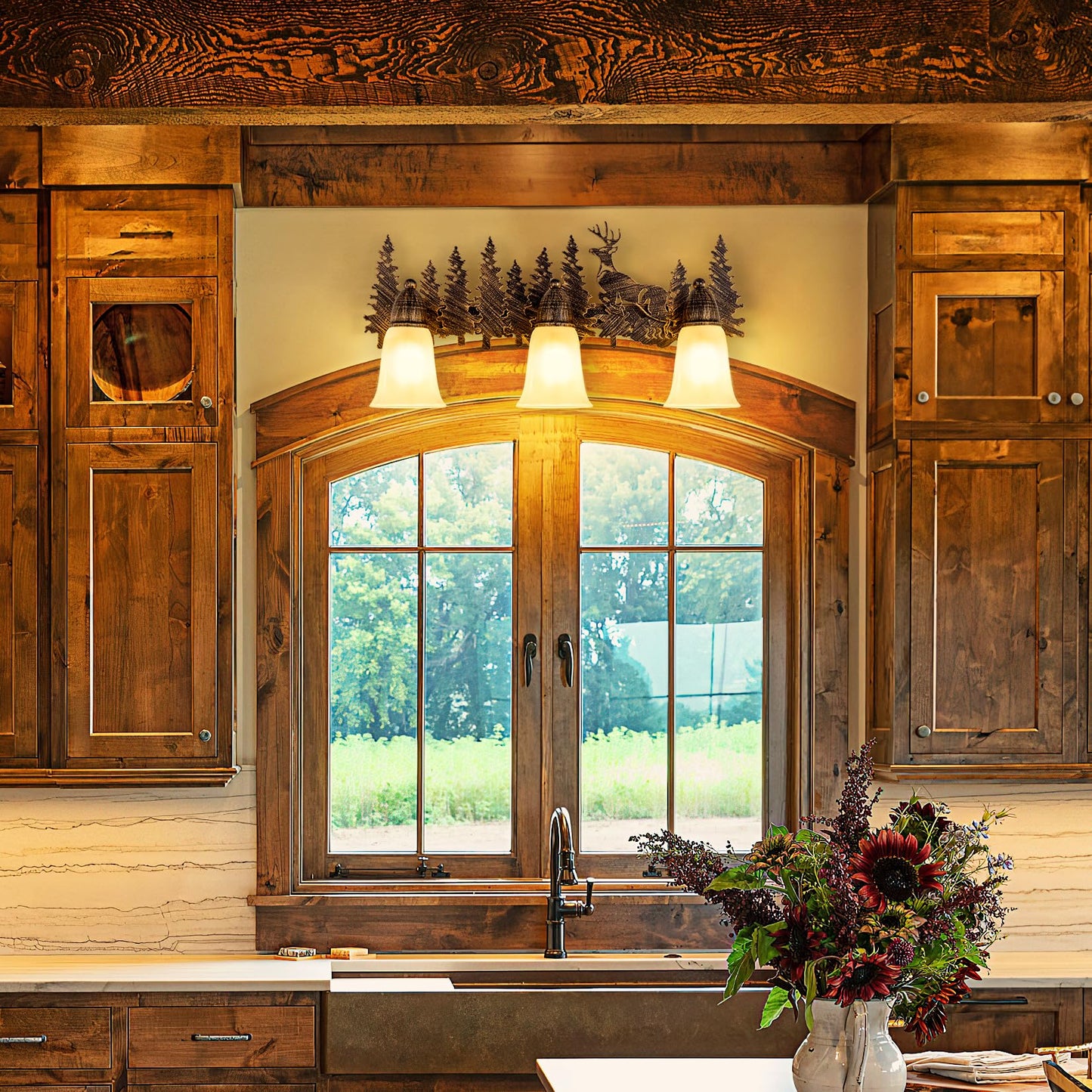 TOCHIC Rustic Bathroom Vanity Light Over Mirror, 3 Lights Farmhouse Bathroom Light Fixtures, Western Moose Sconces Bath Vanity Wall Lighting for Mirror Cabinets, Powder Room, Living Room, 24" L