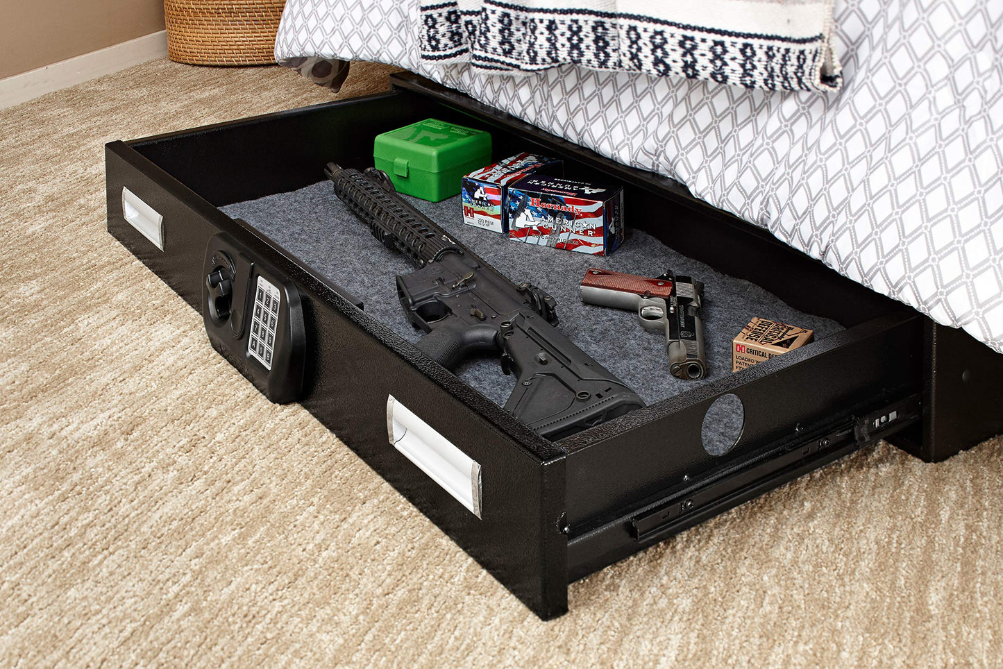 SnapSafe Under Bed Safe, Large – Under Bed Gun Safe for Firearms, Ammunition and Valuables – Fits in Trunk of Small SUVs – Easy Access, Out of Sight, Space Saving – Black, 40 x 6 x 22 Inches