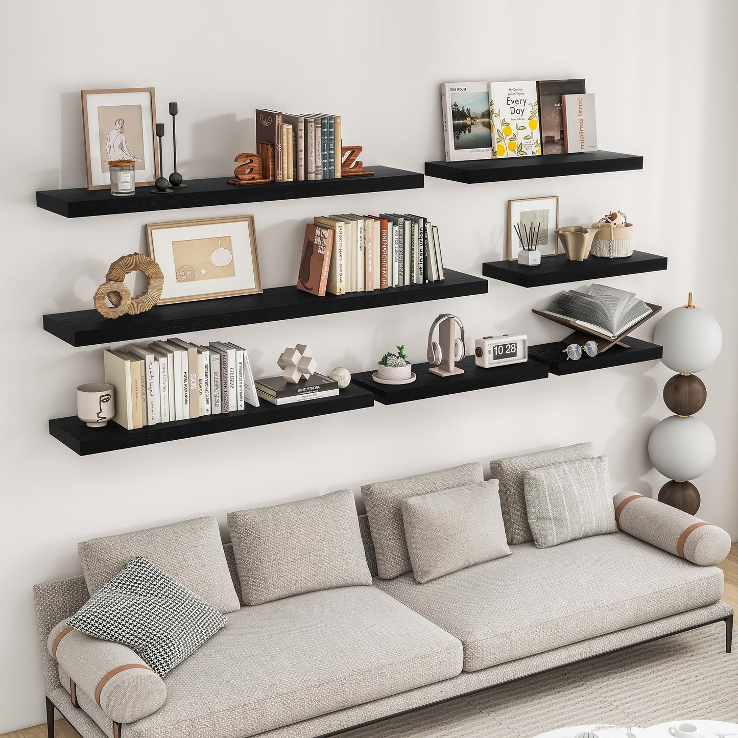 RICHFOCUS 72Inch Floating Shelves for Wall 2 Pack Shelves for Bedroom|Kitchen|Bathroom Wall Mounted Rustic Wood Floating Shelf with Invisible Brackets for Books|Storage|Decor, Black