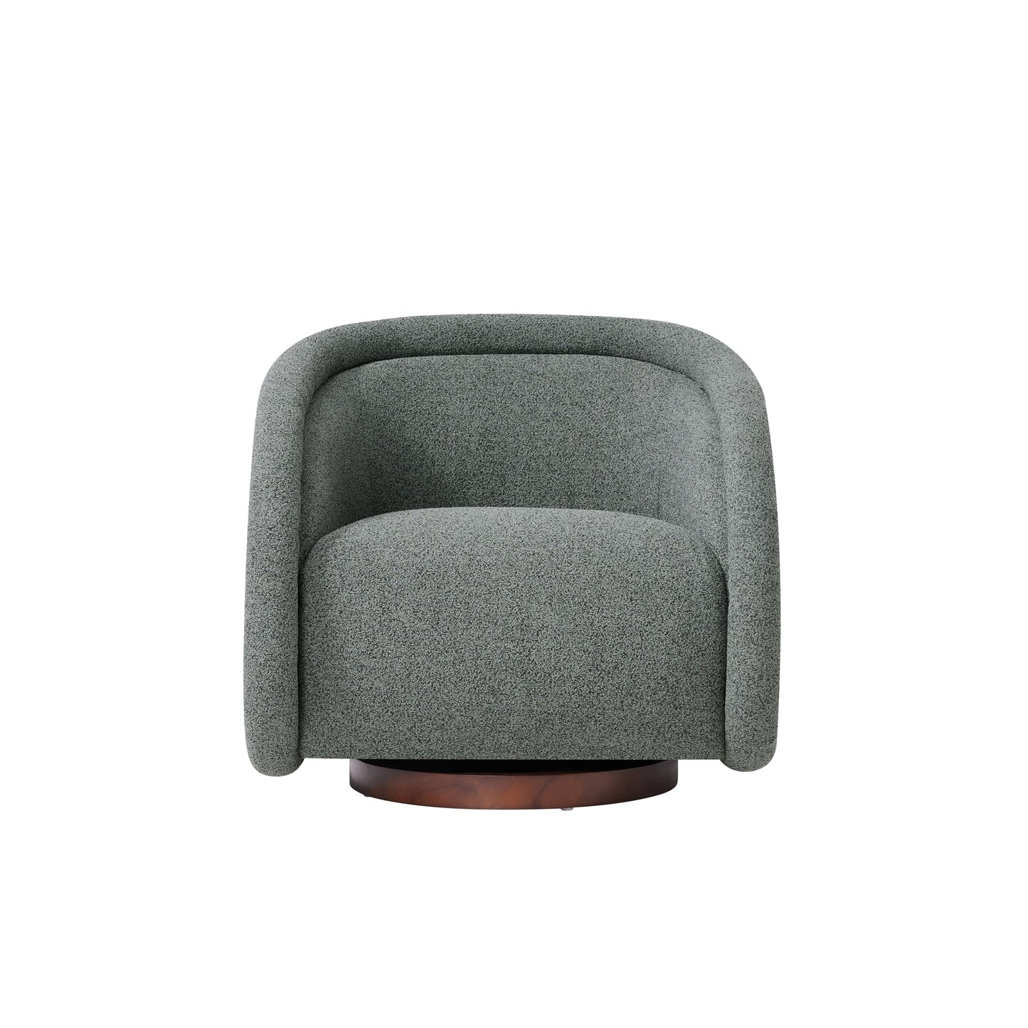 Christopher Knight Home Sabbo Swivel Chair with Solid Wood Base, Comfy Swivel Accent Chair with Curved Design, Boucle Upholstered Lounge Sofa Chair for Living Room/Bedroom, Gray Green + Walnut