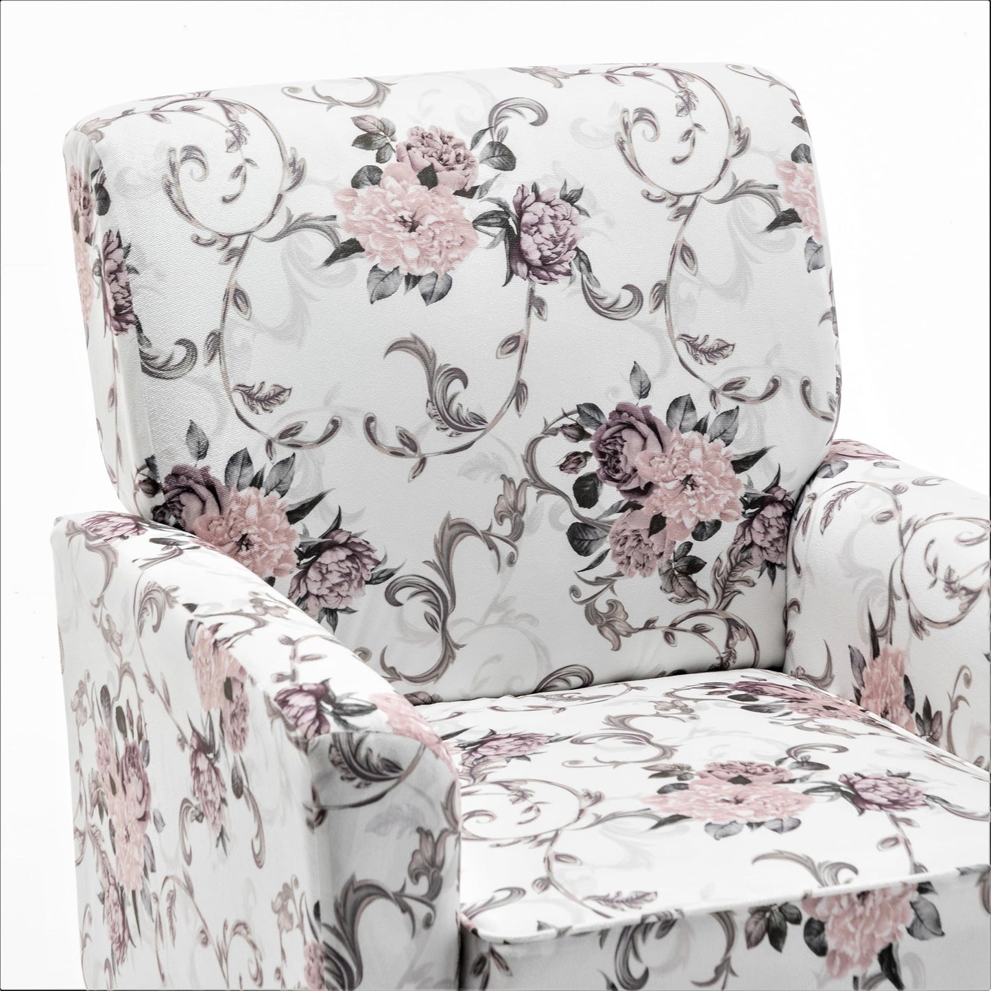 Container Furniture Direct Contemporary Accent Arm Chair with Birch Wood Frame and Velvet Upholstery, Armchair for Office and Living Room Decor, Removable Cushions, 06 Printed Fabric