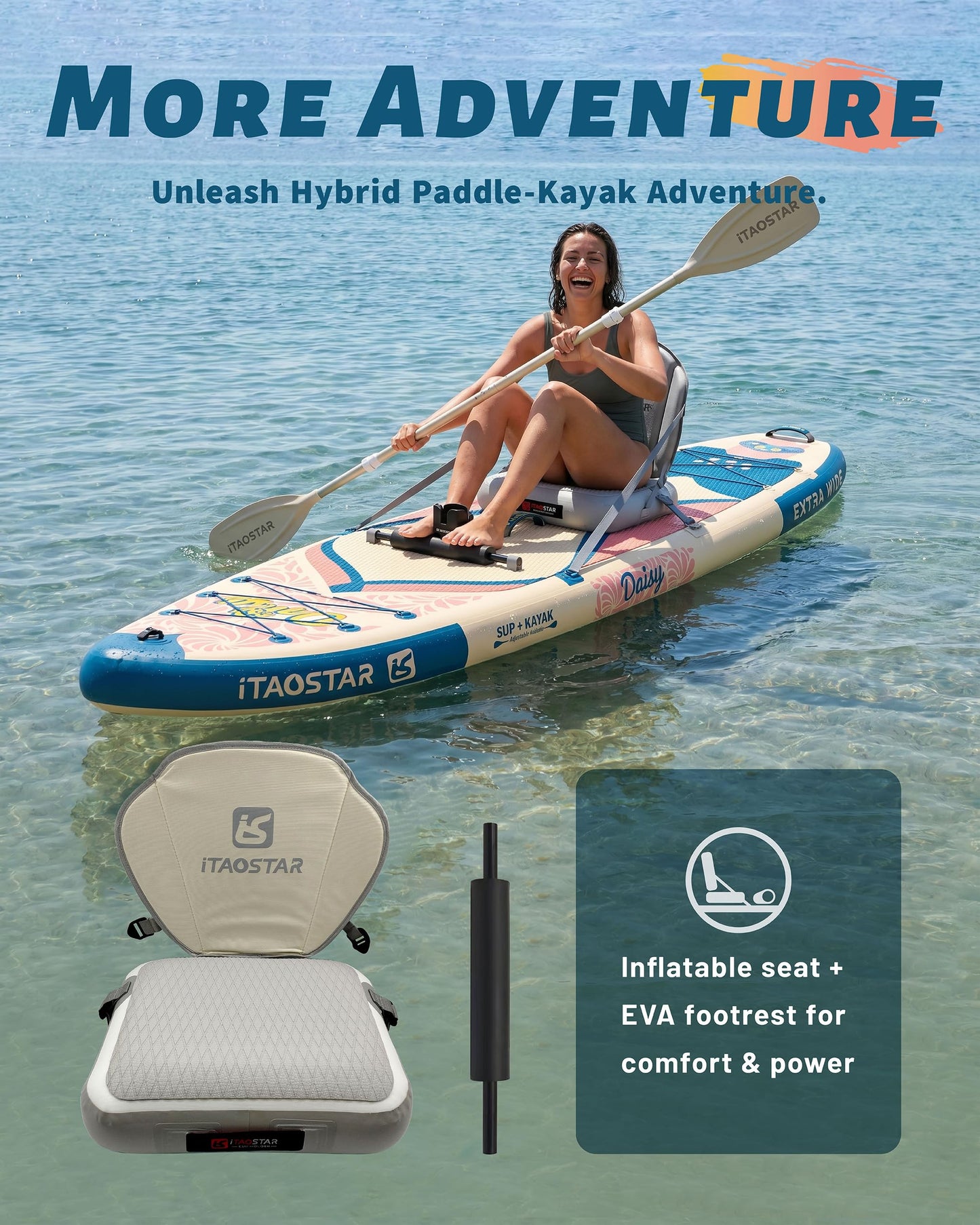 iTAOSTAR D03DP 35" Extra Wide Paddle Board for Better Balance, Inflatable Stand Up Paddle Board with Kayak Seat, Inflatable Paddle Boards for Adults of All Skill Levels with Premium SUP Accessories