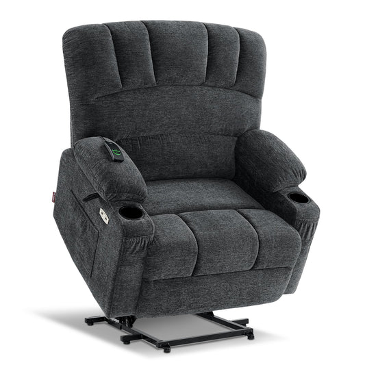 MCombo Power Lift Recliner Chair for Elderly, Lift Chair with Heat and Massage, 150° Max Recline, Extra Wide Lift Recliner for Big People, Fabric R7096 (Medium-Wide, Dark Grey)