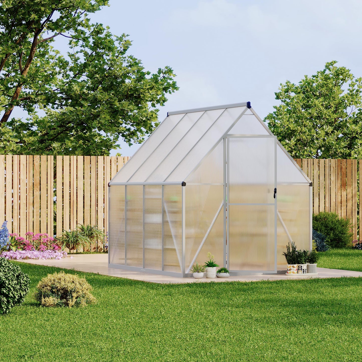 GarveeLife 6X7FT Polycarbonate Greenhouse with Aluminum Frame, Polycarbonate Greenhouse for Outdoors, Greenhouses with Ventilation, Aluminum Large Walk-in Greenhouses for Outside