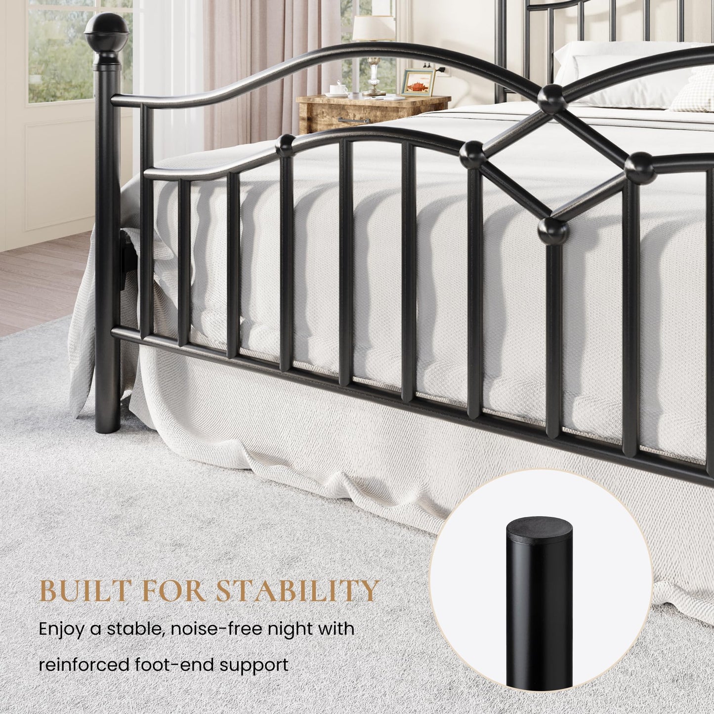 SHA CERLIN Vintage King Metal Bed Frame with Headboard and Footboard, Heavy Duty Platform Bed Frame, 12.4" Under-Bed Storage, Noise-Free, No Box Spring Needed, Easy Assembly, Black