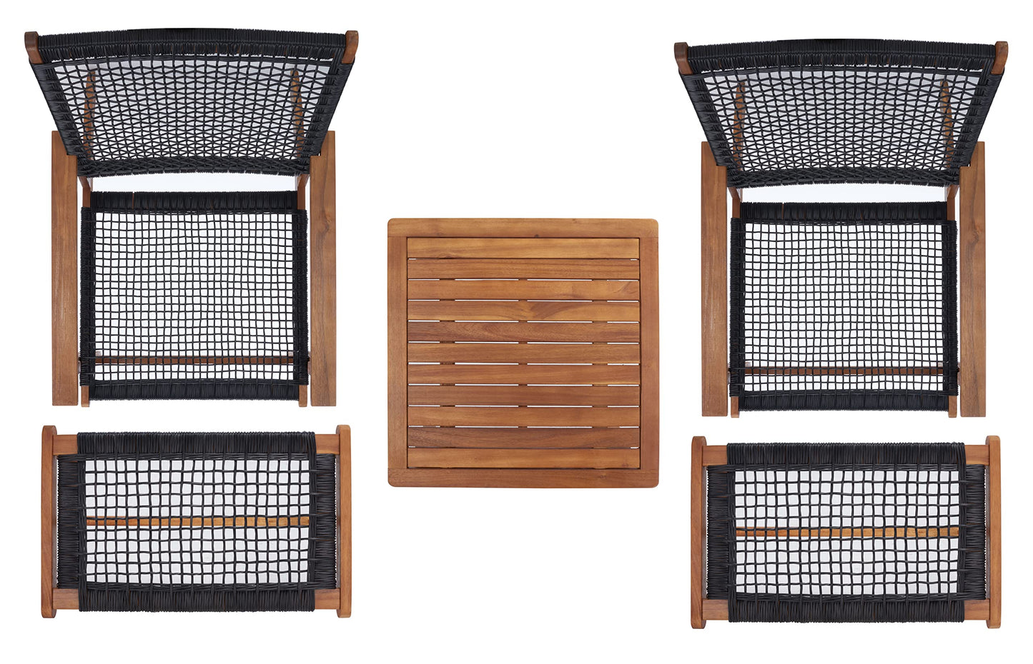 SAFAVIEH Outdoor - Chantelle Lounge Set - Natural & Black - Solid Wood with Cushion - Coastal Low-Seat Design - Ideal for Patio, Deck, Porch, Backyard (PAT7076E)
