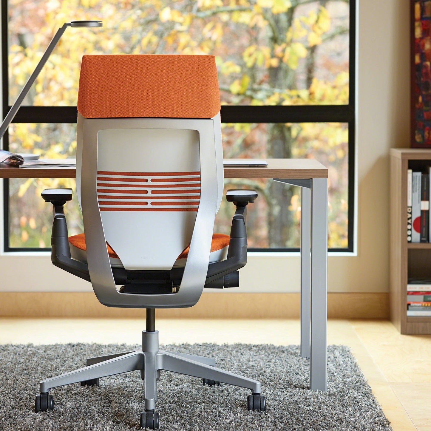 Steelcase Gesture Office Chair - Ergonomic Work Chair with Wheels for Carpet - Comfortable - Intuitive-to-Adjust for Desk - 360-Degree Arms - Tangerine Orange Fabric