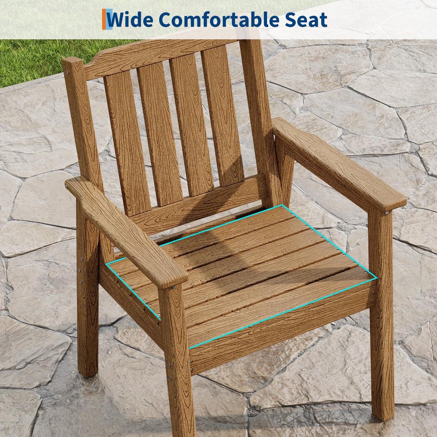 IDEALHOUSE 5-Piece Outdoor Patio Dining Set for 4-6, HDPE Table with Umbrella Hole and Sturdy Aluminum Frame, Weather-Resistant Garden Table and Chairs for Backyard, Poolside and Porch, Brown