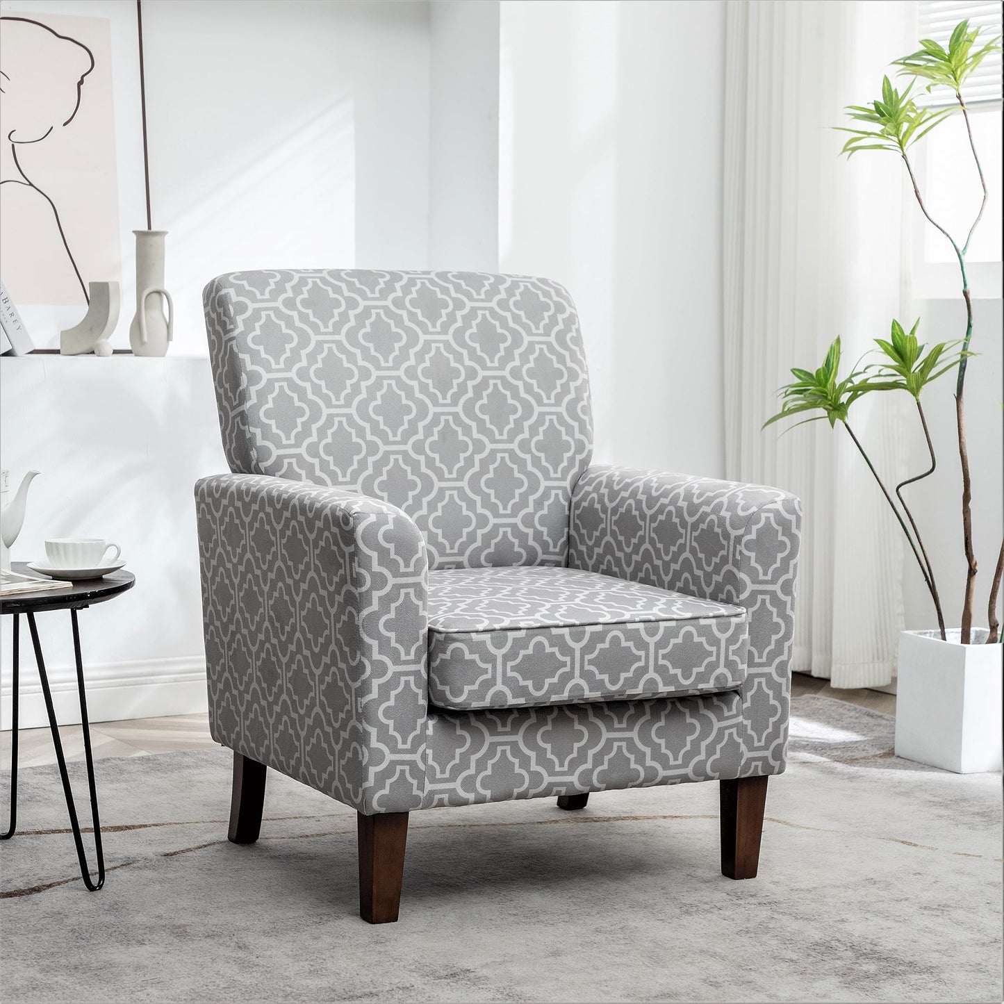 Container Furniture Direct Contemporary Accent Arm Chair with Birch Wood Frame and Velvet Upholstery, Armchair for Office and Living Room Decor, Removable Cushions, 03 Printed Fabric