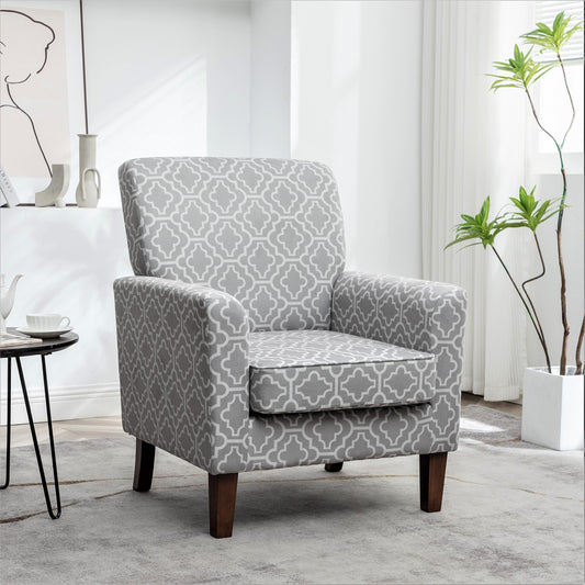 Container Furniture Direct Contemporary Accent Arm Chair with Birch Wood Frame and Velvet Upholstery, Armchair for Office and Living Room Decor, Removable Cushions, 03 Printed Fabric