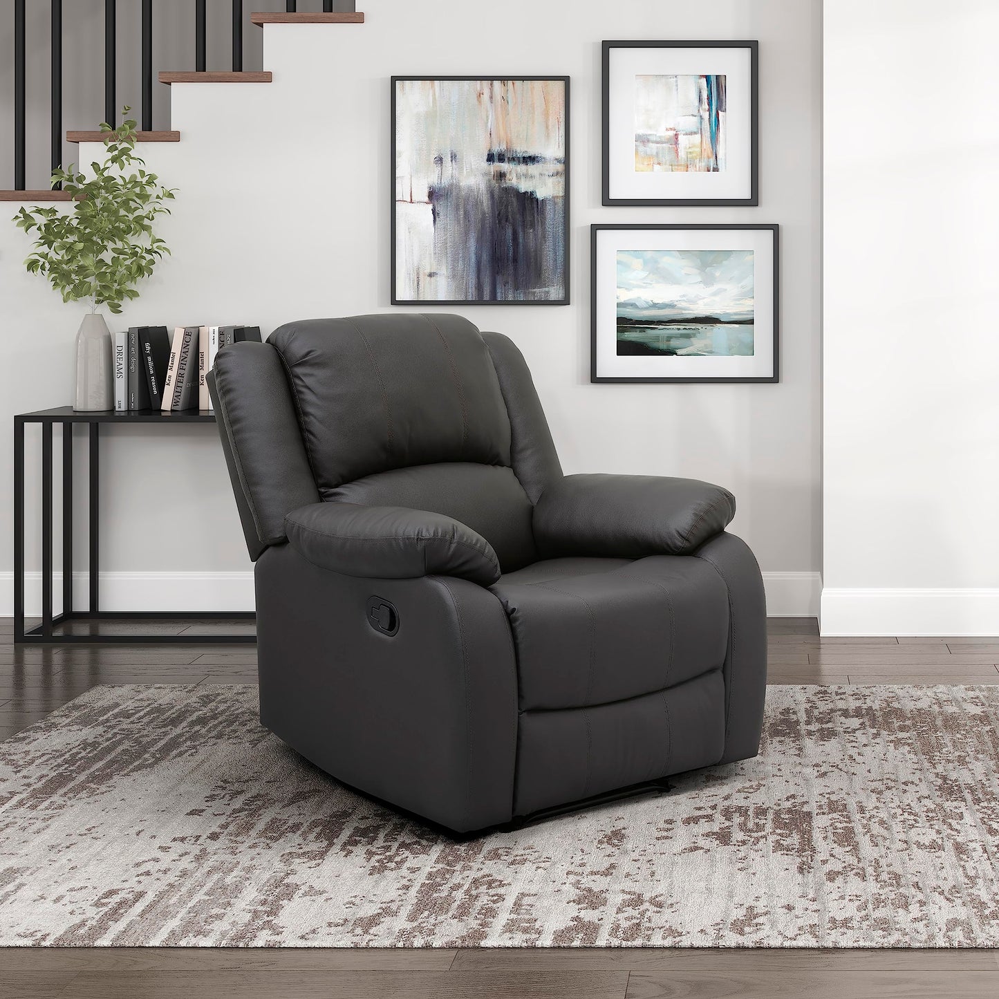 Lexicon Manual Recliner Sofa Chair, Home Theater Seating, Wall Hugger Manual Reclining Nursery Chair for Bedroom/Living Room/Office/Apartment, Dark Brown Faux Leather