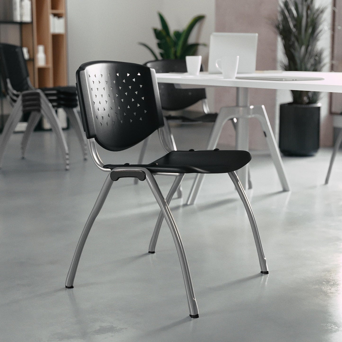 Flash Furniture Hercules Series Plastic Contoured Lobby Chairs with Perforated Backs, Ergonomic Stacking Chairs for Offices, Set of 5, Gray