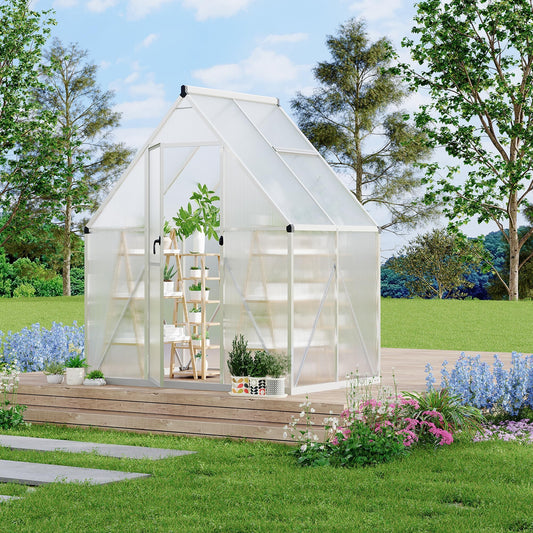6×4 ft Outdoor Greenhouse, Large Walk in Greenhouses for Outdoors and Garden Planting, Enhanced Aluminum Frame, Quick Setup Structure, Green Houses for Outside Backyard, Garden, Patio, Silver