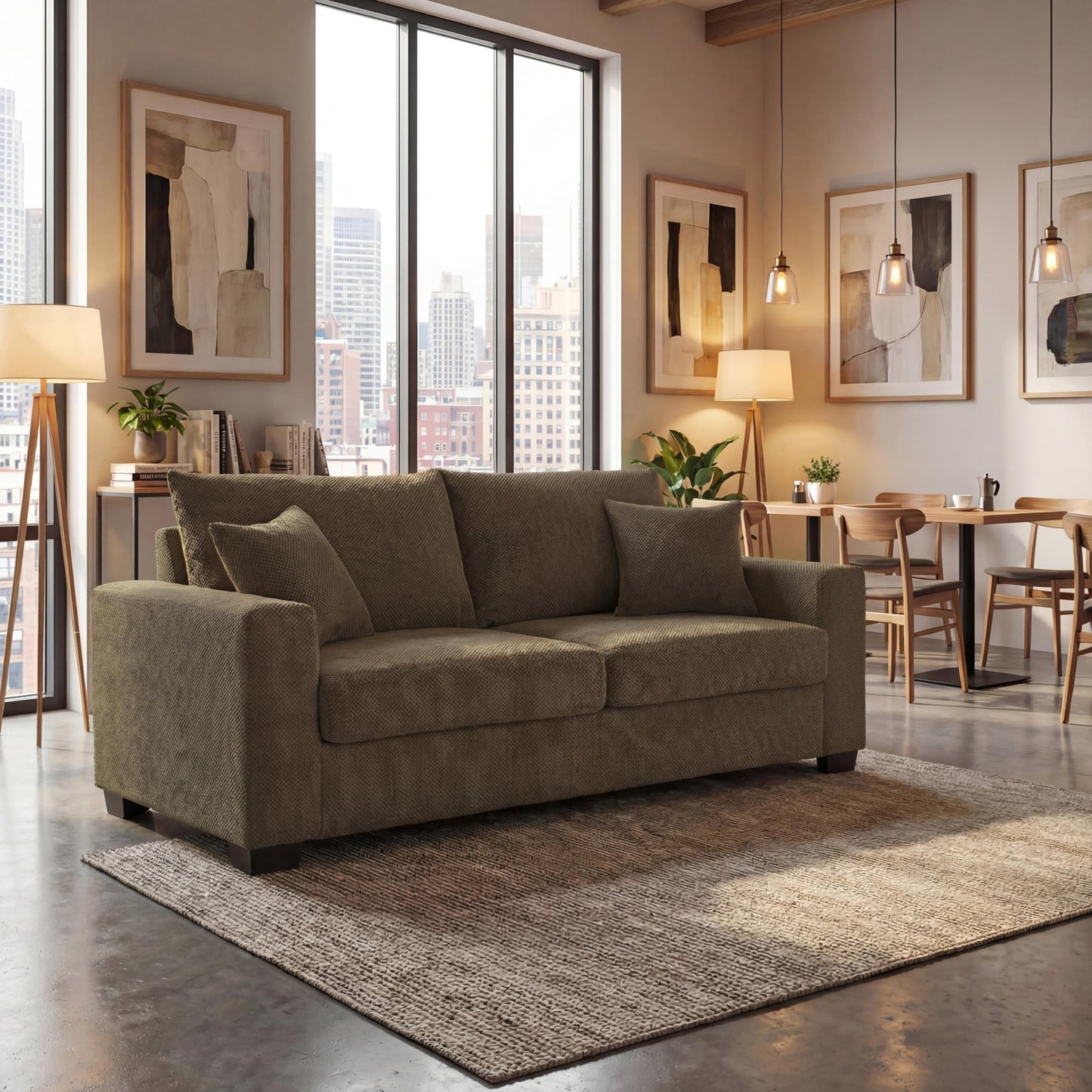 Ball & Cast 69" Loveseat Sofa, Modern Love Seat Couches for Living Room, Button Tufted Upholstered Small Couch with 2 Throw Pillows for Bedroom,Apartment,Office,Easy Assembly,Coffee