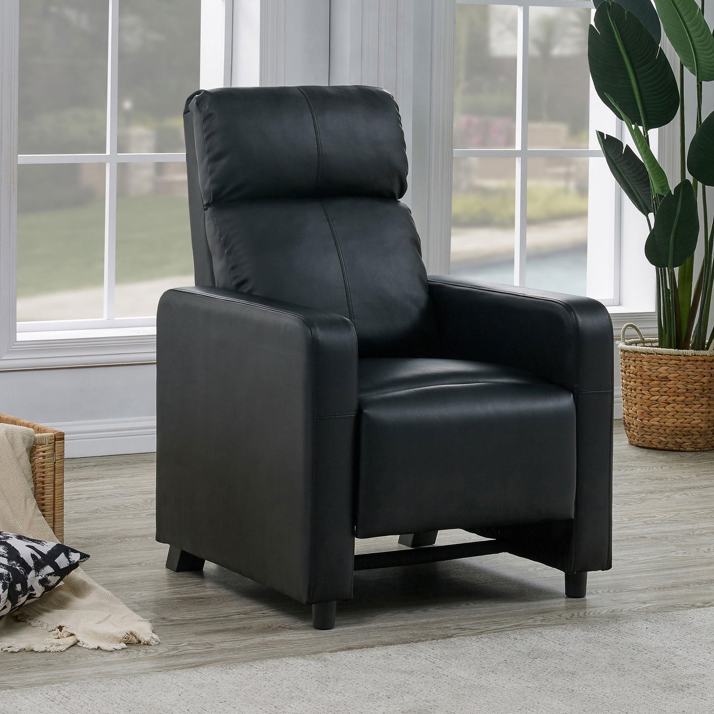 Coaster Home Furnishings - Toohey - Leatherette Upholstered Push Back Recliner Chair with Plush Headrests, Padded Armrests, and Pocket Coil Cushions - Living Room - 30-Inch - Black - 600181