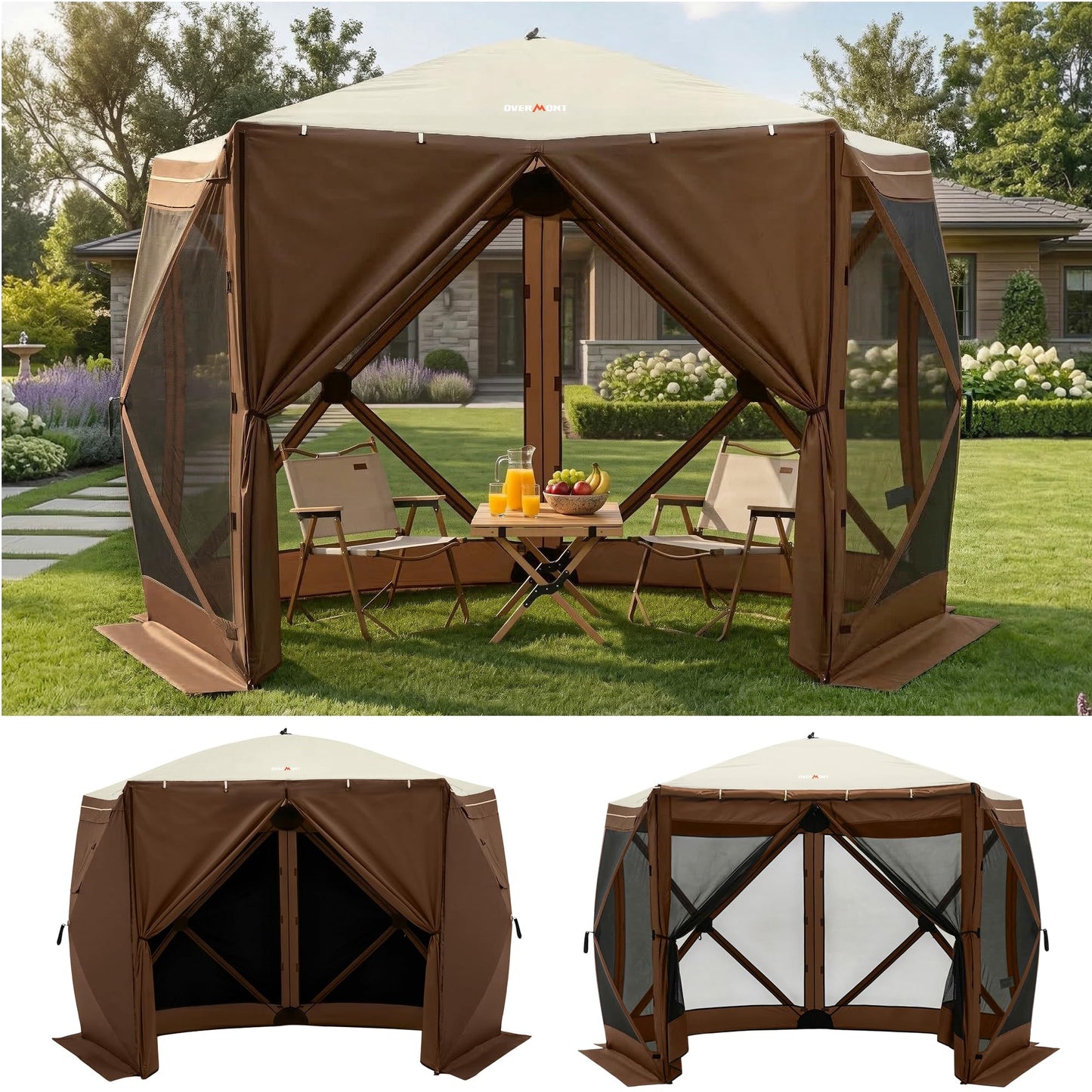Overmont 10x10FT Pop up Gazebo Screen Tent - Large Instant Screen House Tent with Netting Removable Wind Cloths Half Open Door Skylight - Portable Outdoor Shelter for Camping Backyard Patio Parties