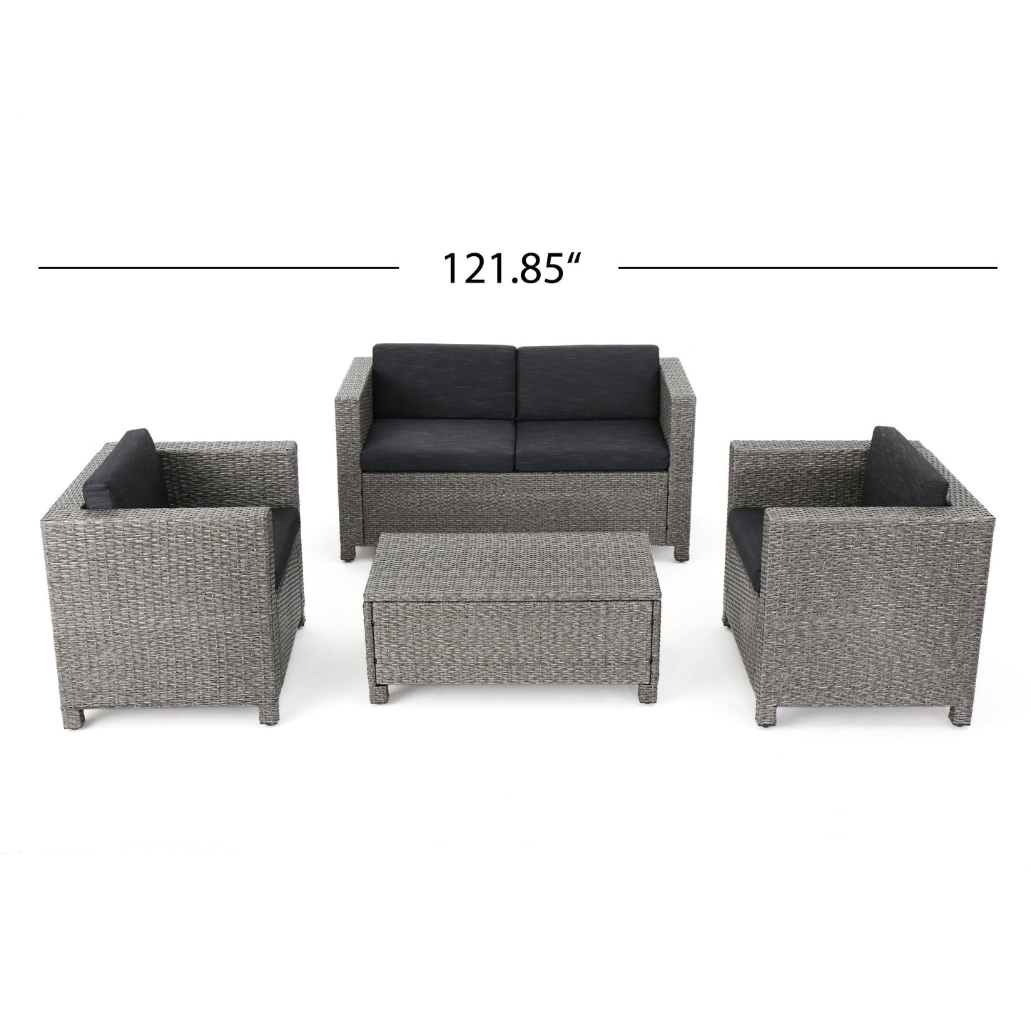 Christopher Knight Home Puerta Wicker Chat Set with Water Resistant Cushions and Set Cover, 4-Pcs Set, Beige / Mixed Black / Dark Grey