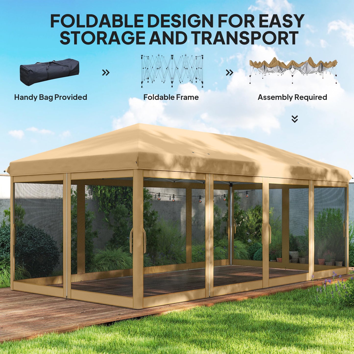 Outsunny 10' x 20' Pop Up Canopy Tent with Netting, Heavy Duty Instant Sun Shelter, Large Tents for Parties with Carry Bag for Outdoor, Garden, Patio, Beige