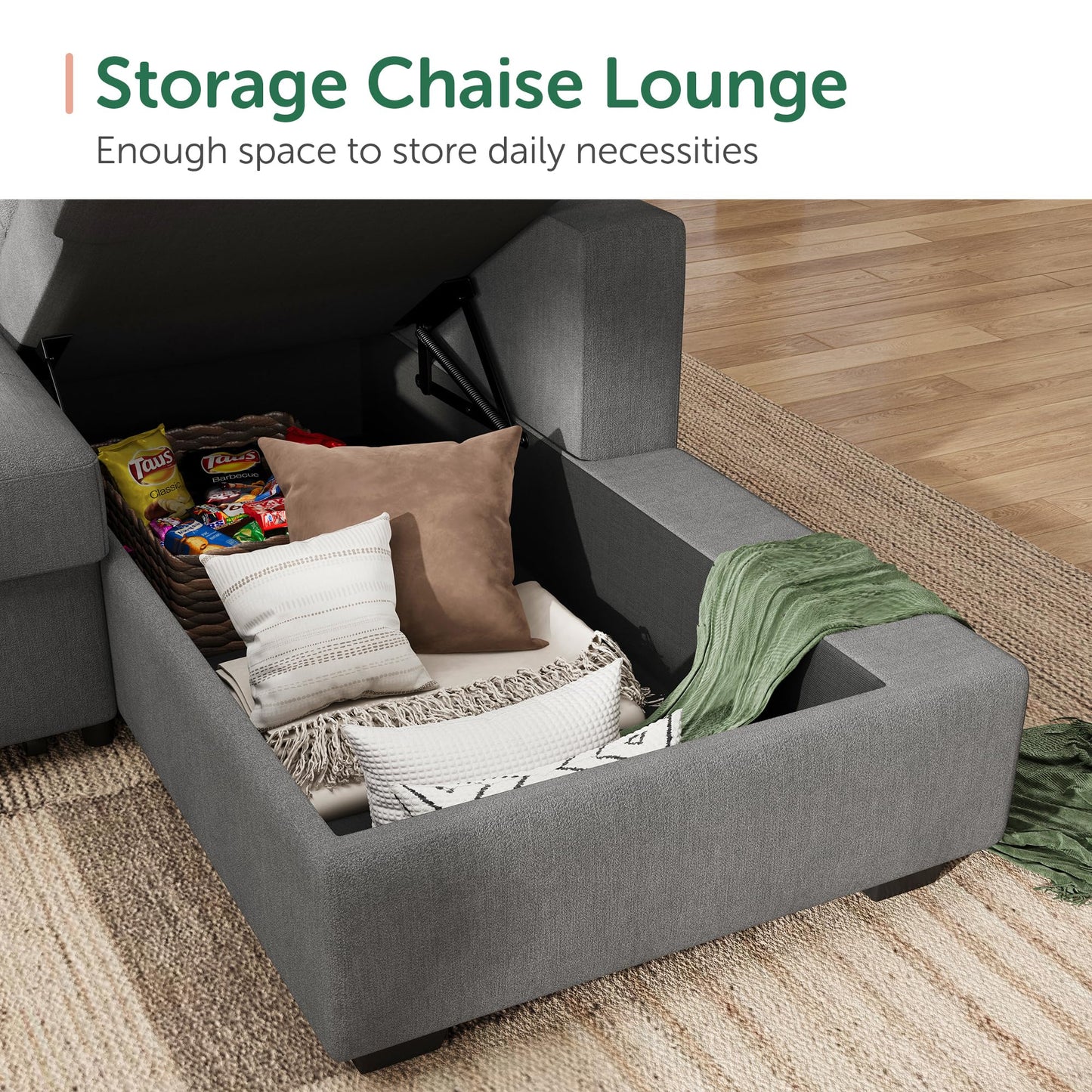 HONBAY Sleeper Sofa Bed with Storage Chaise, Sectional Couch with Pull Out Bed, U Shaped Sectional Sleeper Sofa Couch, Grey