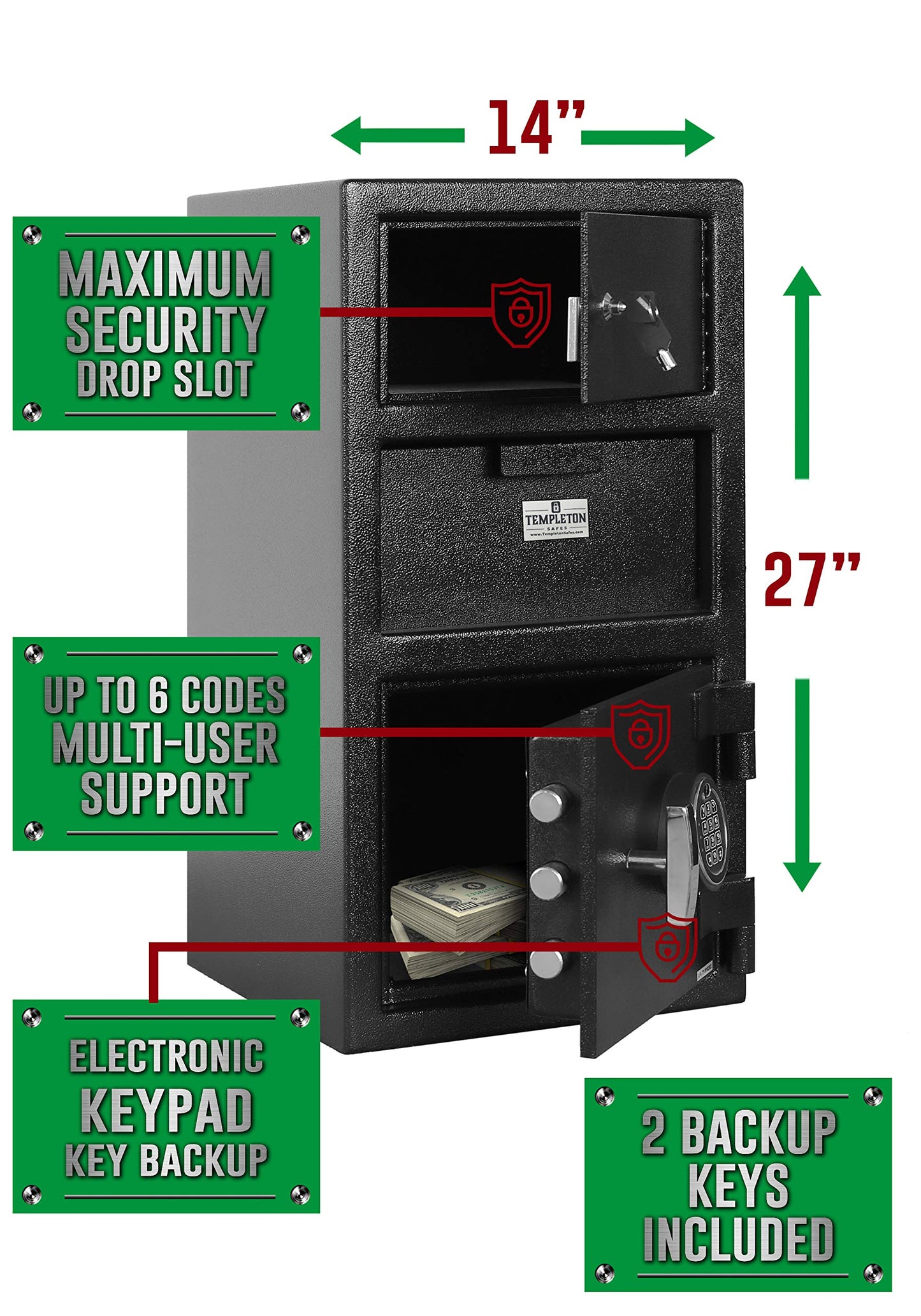 Templeton Safes T867 Depository Drop Safe, Anti-Fishing Keypad, 1.5 CBF