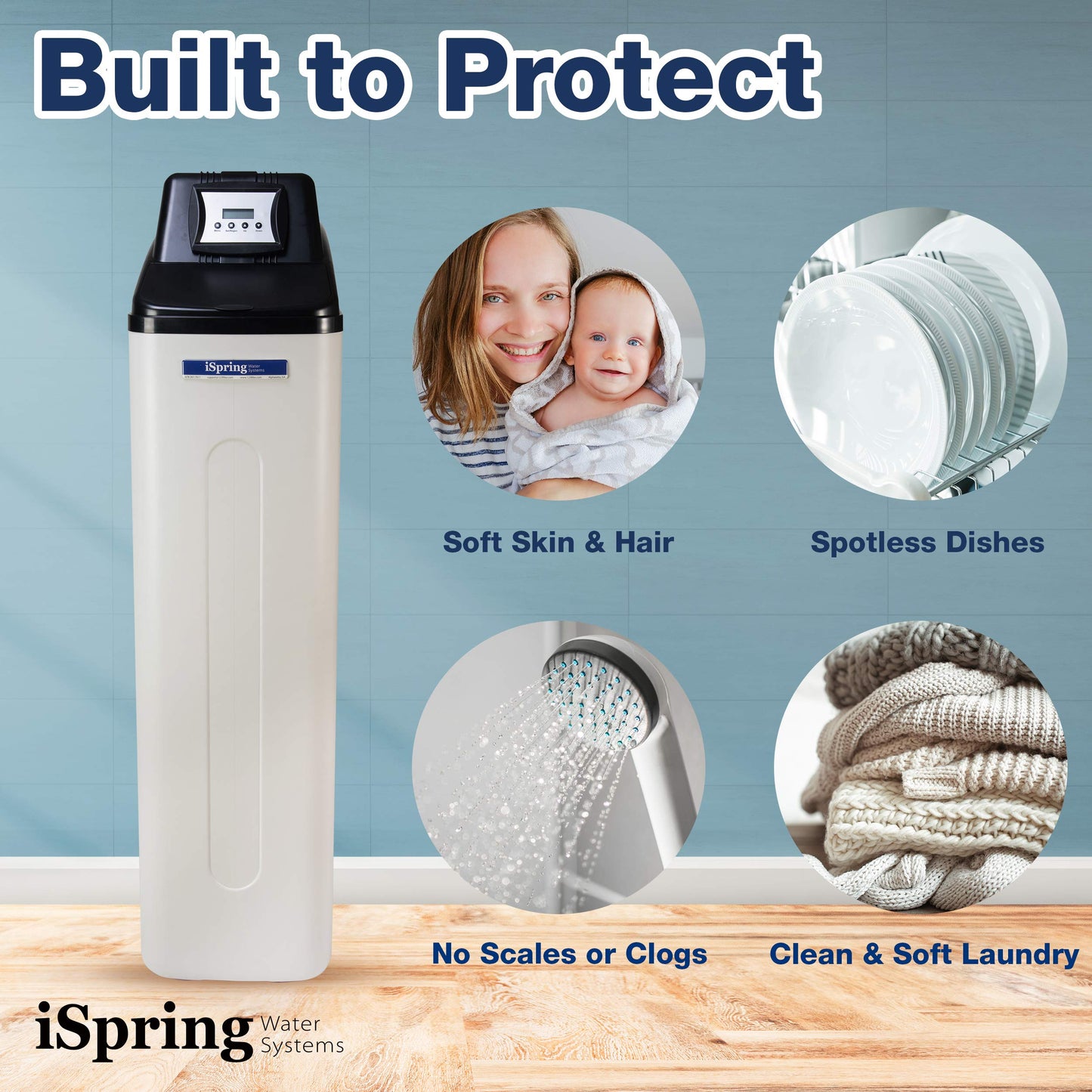 iSpring WCS45KG Whole House Water Softener System, 45,000 Grain High Capacity with Backwash Feature, SGS-Tested, for Homes & Businesses