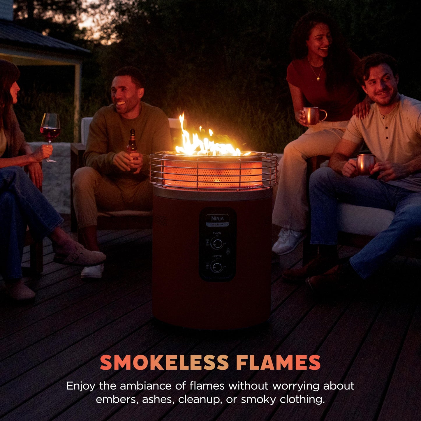 Ninja Fireside360™ Outdoor Heater & Fire Pit | 3 Modes: Flame, Heat, Flame & Heat | Portable for Patio, Deck, Camping, Beach | Easy Control Smokeless Flames | Push to Start Ignition | Maroon | OF101RD