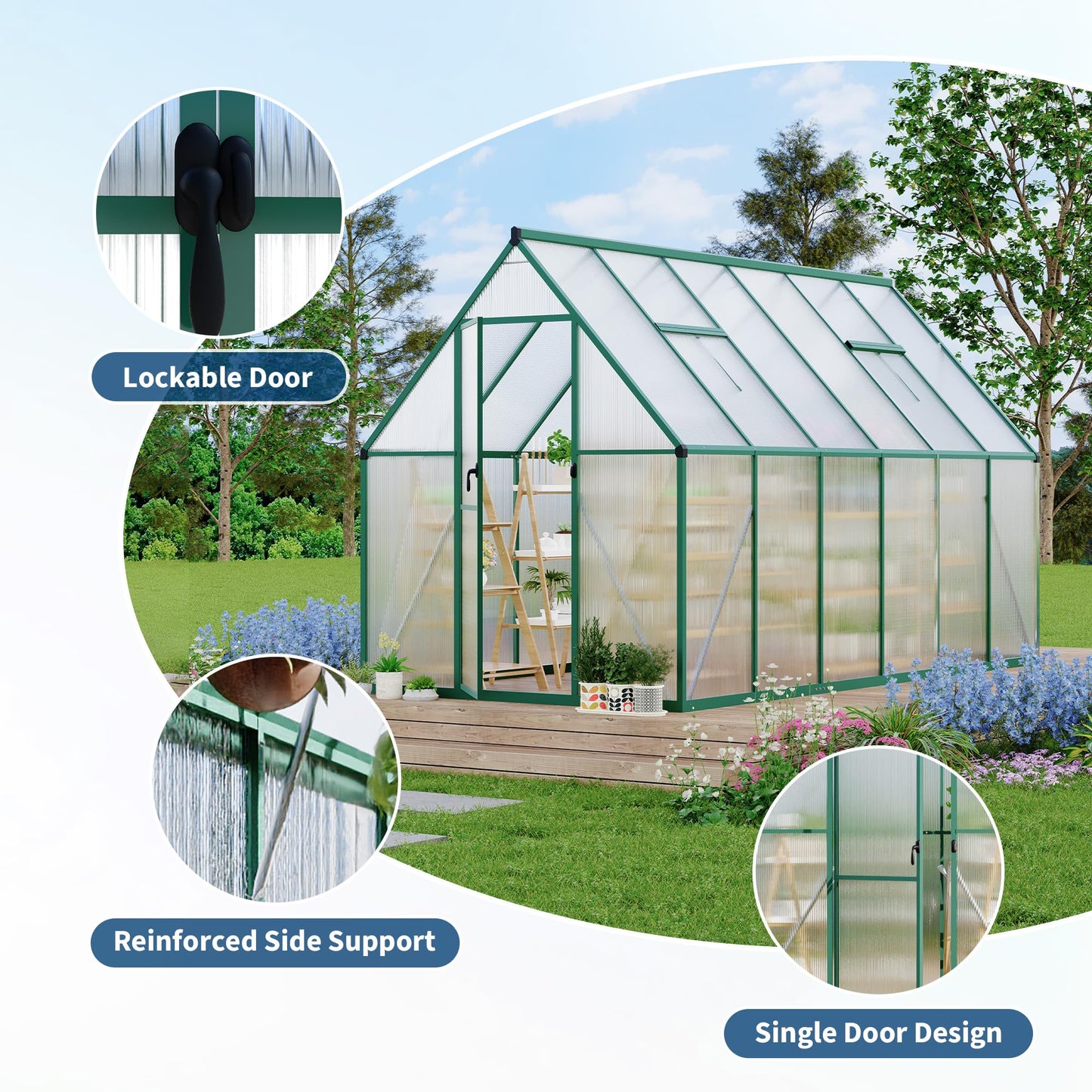 GarveeLife 6X11FT Polycarbonate Greenhouse with Aluminum Frame, Polycarbonate Greenhouse for Outdoors, Greenhouses with Ventilation, Aluminum Large Walk-in Greenhouses for Outside