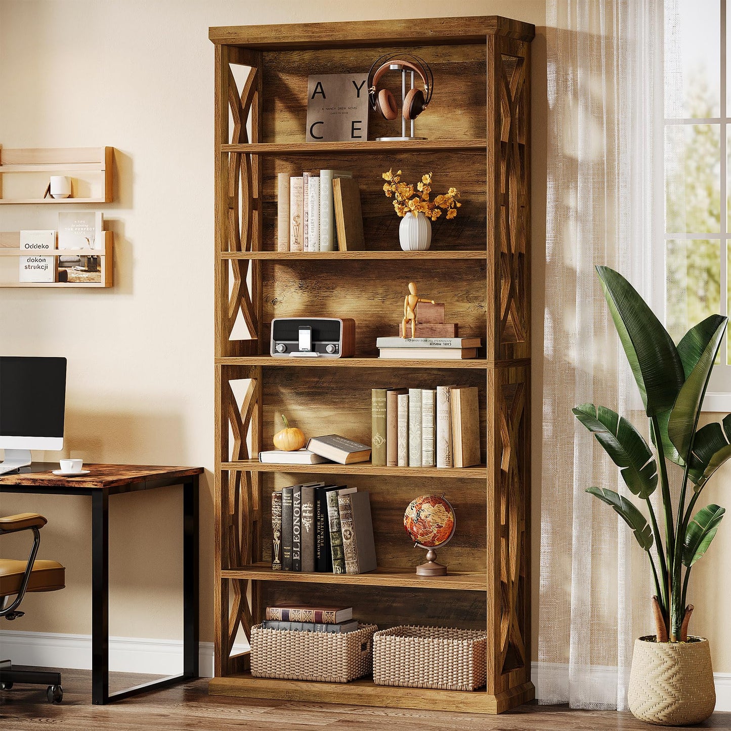 Tribesigns 6-Tier Bookshelf, 71 Inches Tall Freestanding Bookcase, Large Industrial Bookshelves Display Shelves, Wooden Book Shelf for Home Office, Living Room, Bed Room, Rustic Brown