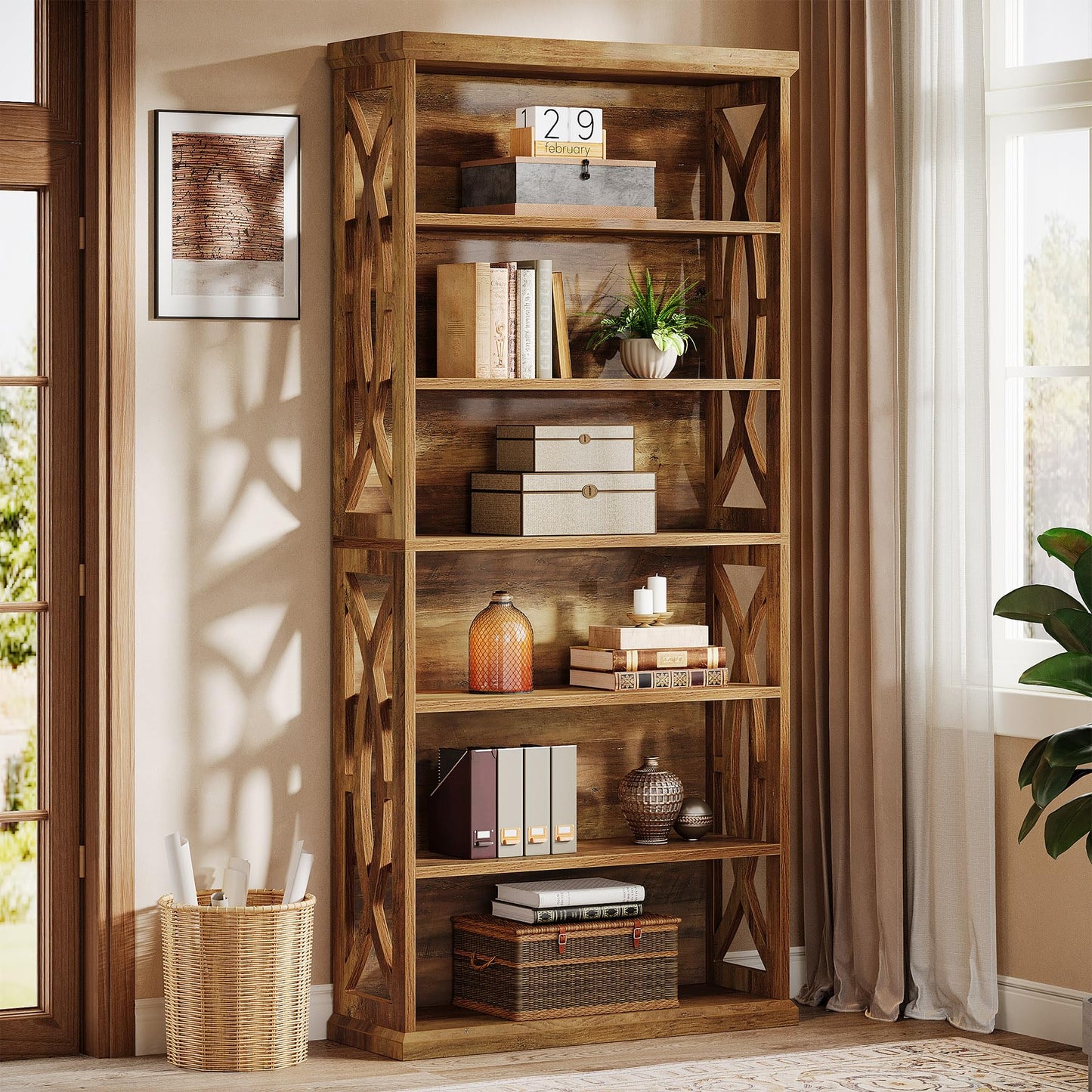 Tribesigns 6-Tier Bookshelf, 71 Inches Tall Freestanding Bookcase, Large Industrial Bookshelves Display Shelves, Wooden Book Shelf for Home Office, Living Room, Bed Room, Rustic Brown