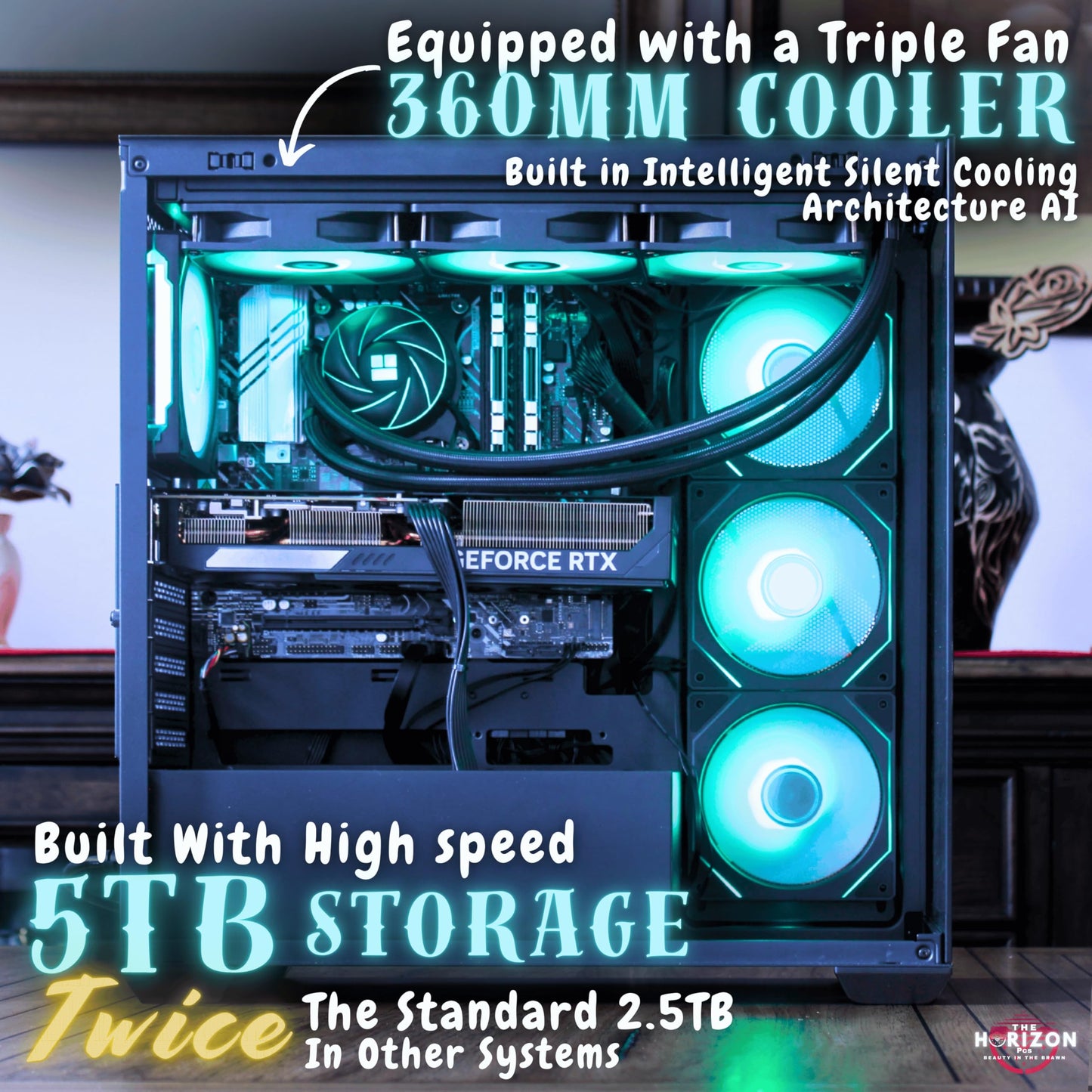 The Horizon Autherium Dragon RGB I9 RTX Gaming PC || 64GB RAM || 5TB Storage || Core I9 Upto 5.4Ghz || RTX 5070 OC || Windows 11 PRO || 360MM AIO || 2.4GB/s WiFi, VR, Gaming Ready Desktop Computer