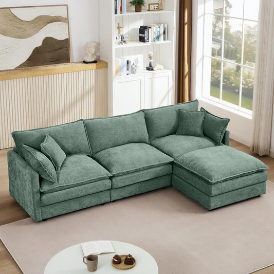 Eafurn Oversized Reversible Modular Sectional Sofa with Movable Ottoman, 4 Seater Convertible L Shaped Corner Couch Modern Chenille Sofa Set w/Double Layers Seat Cushions for Living Room Apartment
