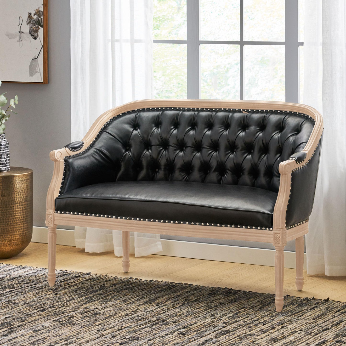 Faye Tufted Upholstered Loveseat - Midnight Black/Gray