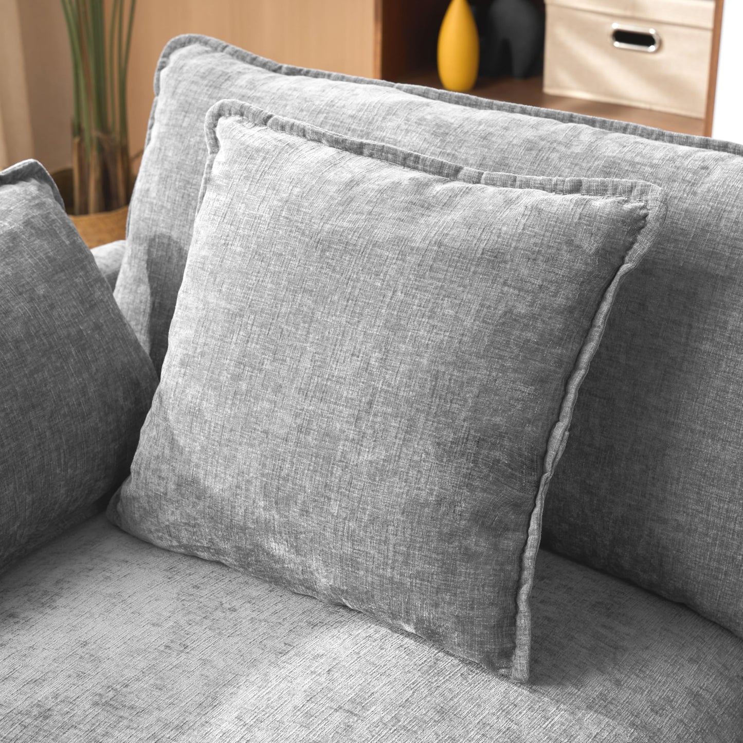KEIKI 102" Modular Sectional Sofa with Storage Ottoman, L Shaped Convertible Couch with Movable Chaise Lounge, Linen Fabric Oversized Comfy 3 Seat Sleeper Sofa for Living Room Apartment Bedroom, Gray