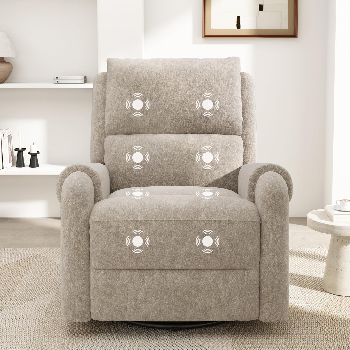 Christopher Knight Home Harper Massage Recliner Chair with 8 Modes, Chenille Upholstered Recliner Sofa, Swivel Massage Chair with a Side Storage Pocket for Living Room/Bedroom,Head Support,Light Brown