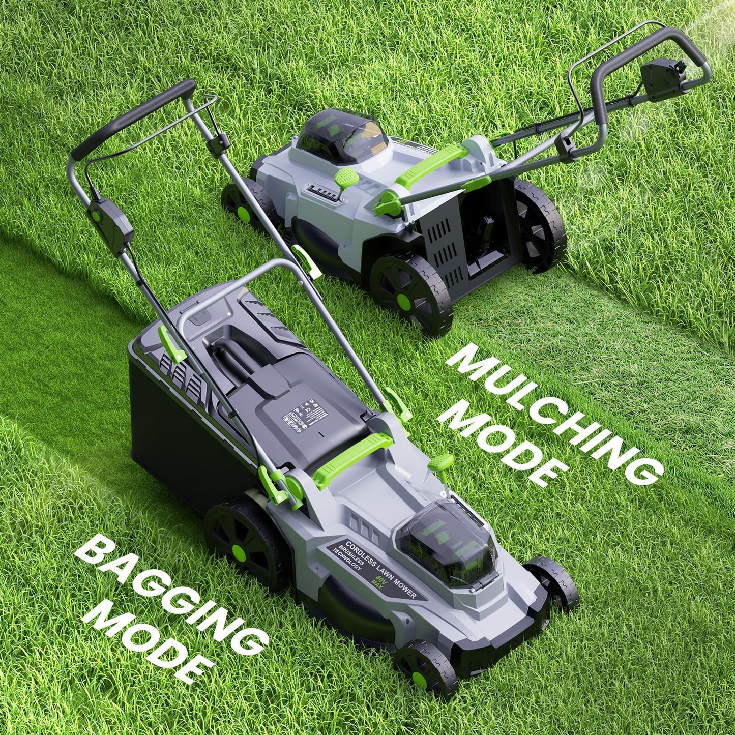 40V Cordless Lawn Mower, 17-Inch Walk Behind Lawnmower with 2 x 20V 4.0Ah Battery, Brushless Motor, 6 Cutting Heights, 50L Grass Bag, for Garden/Patio/Yard/Lawn