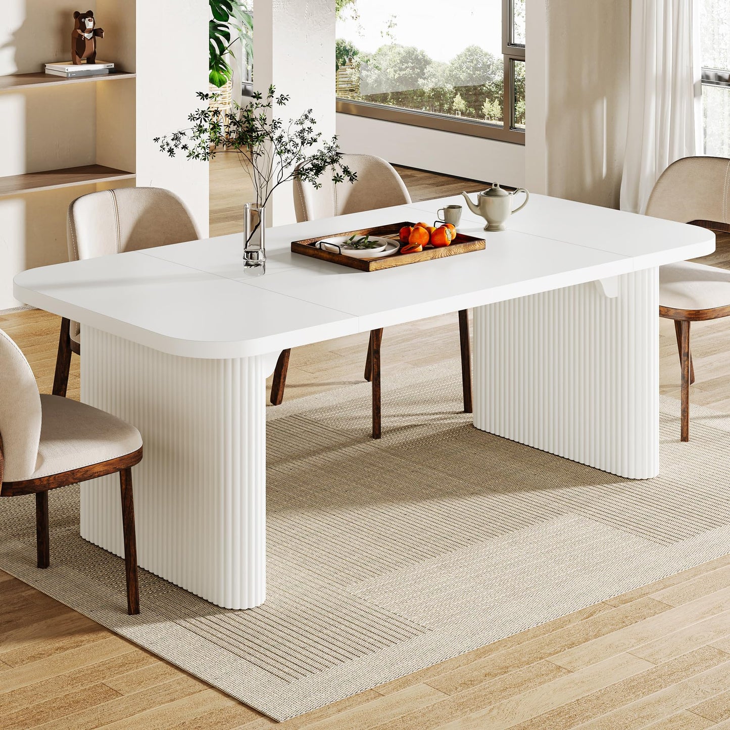 Tribesigns Modern Dining Table for 6 People, 62-Inch Wood Kitchen Table with Double Robust Pedestal, Large Rectangle Wooden Dinner Table for Dining Room (White)