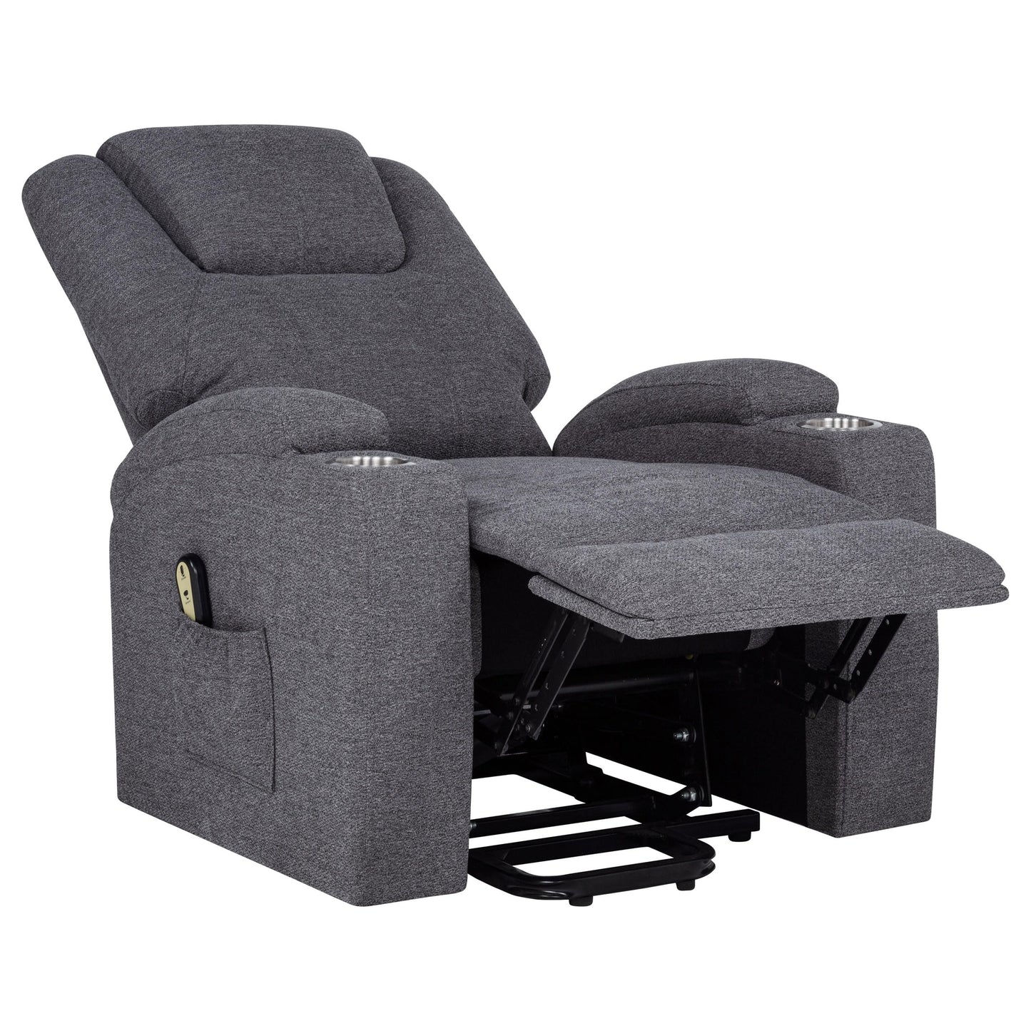 Coaster Home Furnishings - Louie - Power Lift Massage Recliner with Pocket Coil Seat, Pillow-Top Arms, Transitional Style, Dual Cup Holders and Side Storage Pockets - Living Room - Dark Grey - 610453P