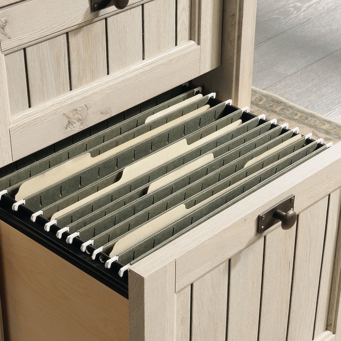 Sauder Costa Office Desk with Drawers, Executive Desk with File Drawer Storage, in Chalked Chestnut
