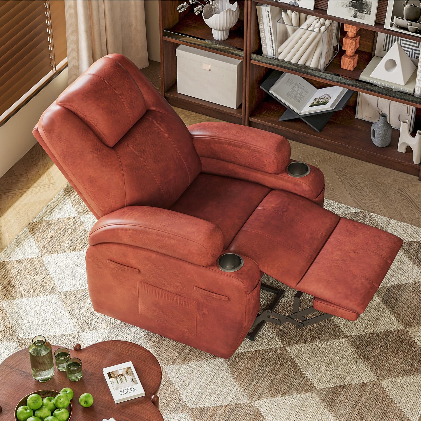 Furmax Electric Power Lift Recliner Chair with Massage for Elderly Corduroy Fabric Recliner Single Sofa with Cup Holders, Side Pockets and Remote Control for Living Room Bedroom (Leathaire, Brown)